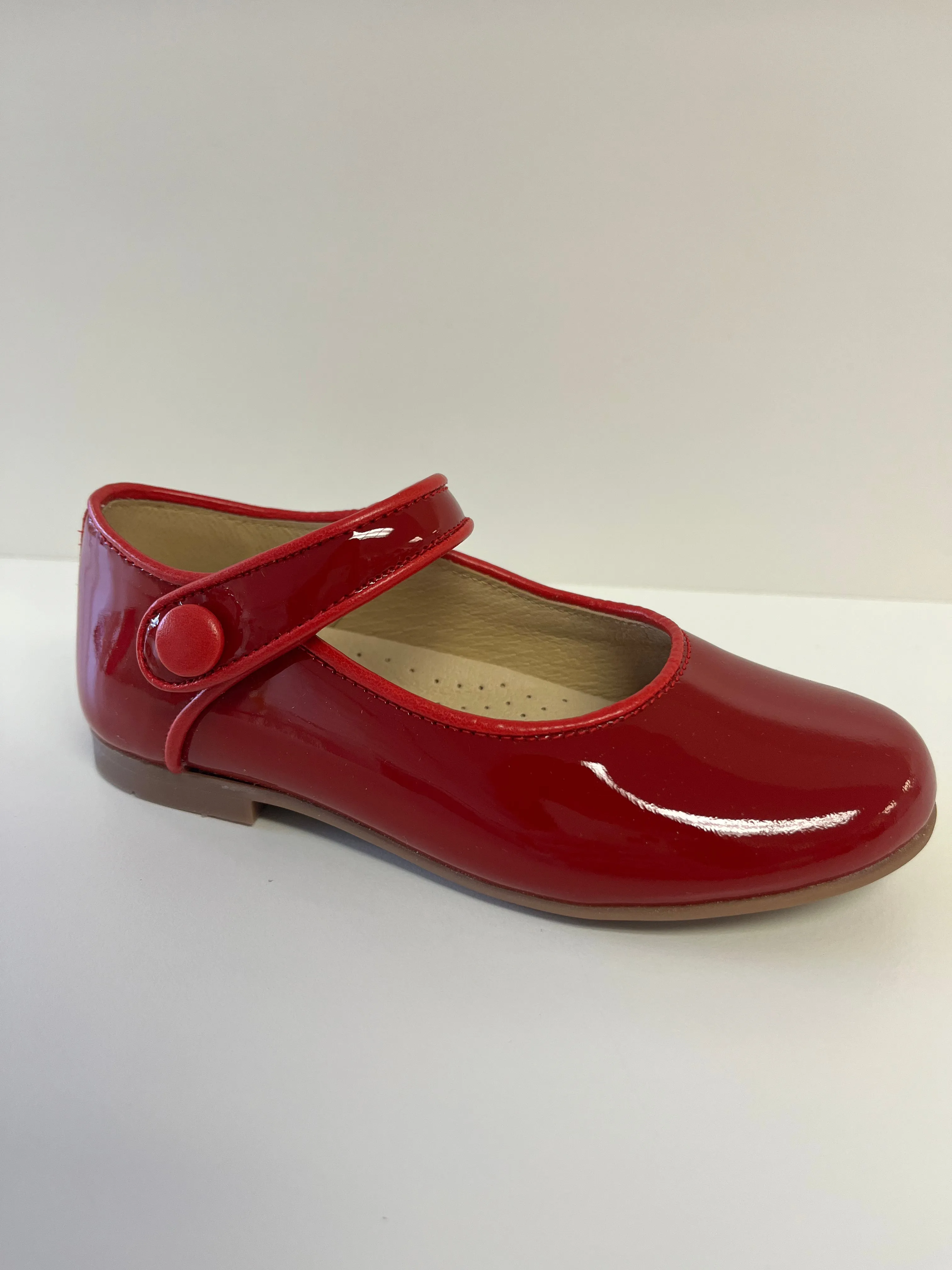 Andanines Red Patent Velcro Strap Mary Janes