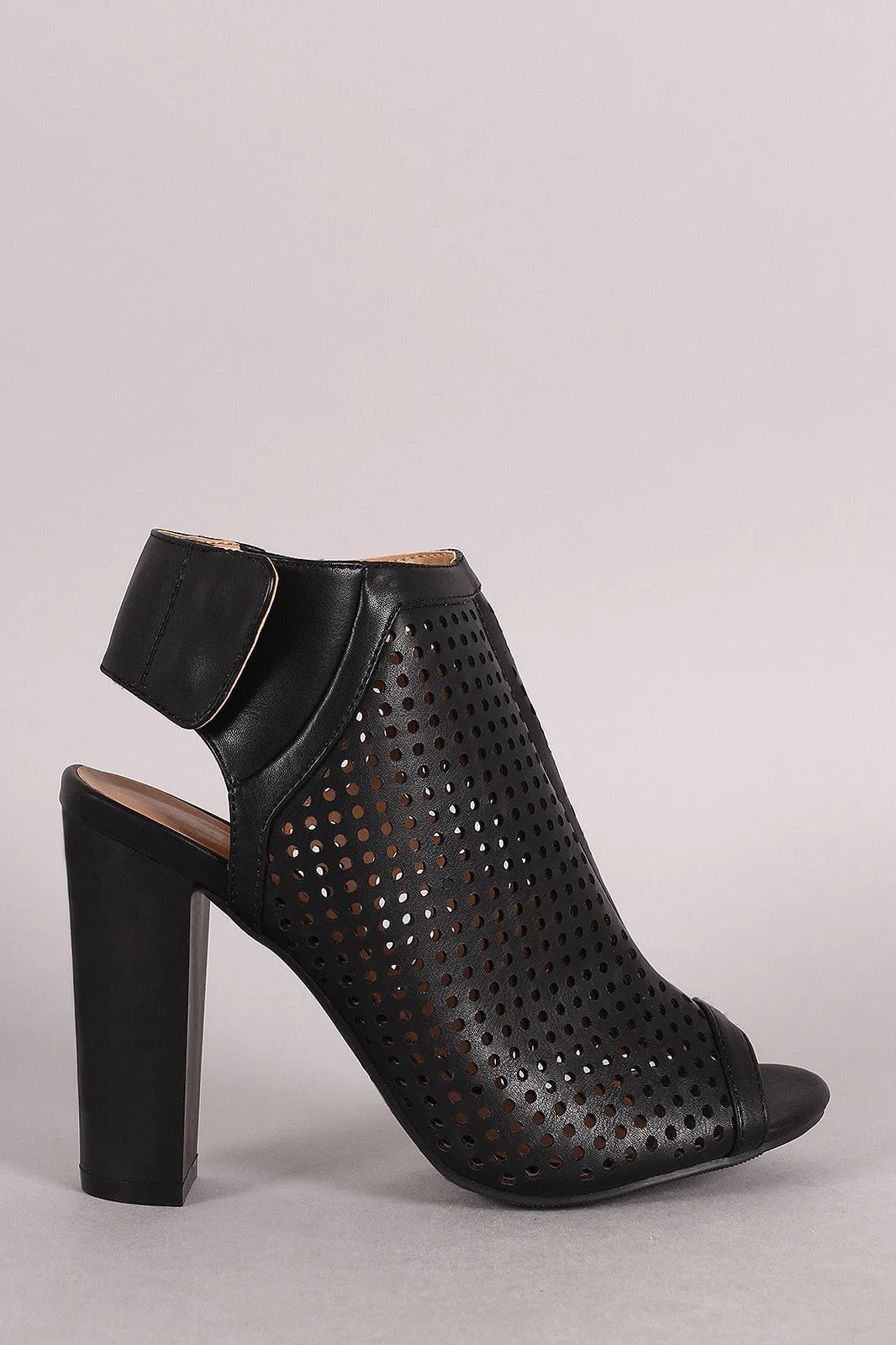 Bamboo Perforated Peep Toe Chunky Mule Heel