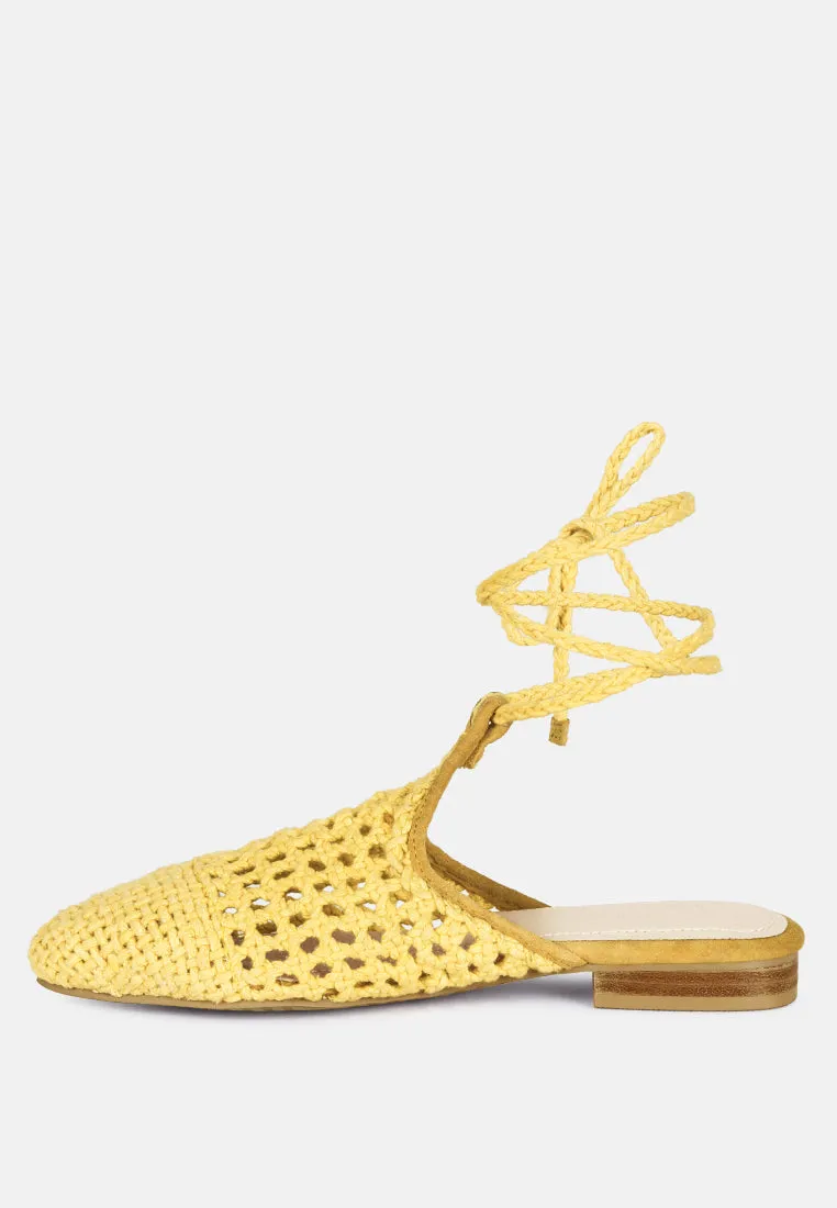 Bartsi Handwoven Cotton Tie Up Mule Flats