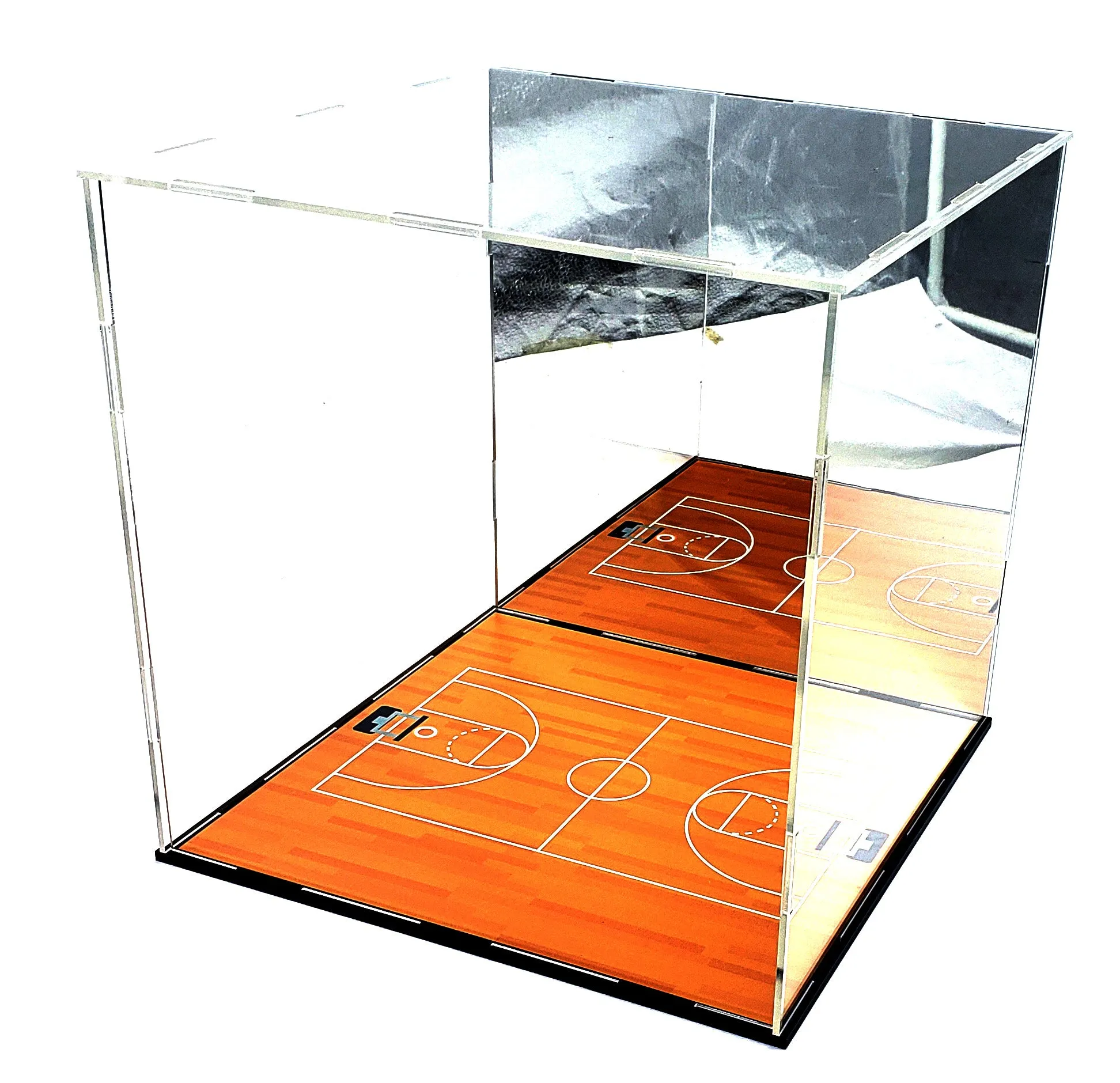 Basketball Ball Acrylic Display Case Box Square Mirror Court Showcase Shoes UV Protection 10x10x9 Inches