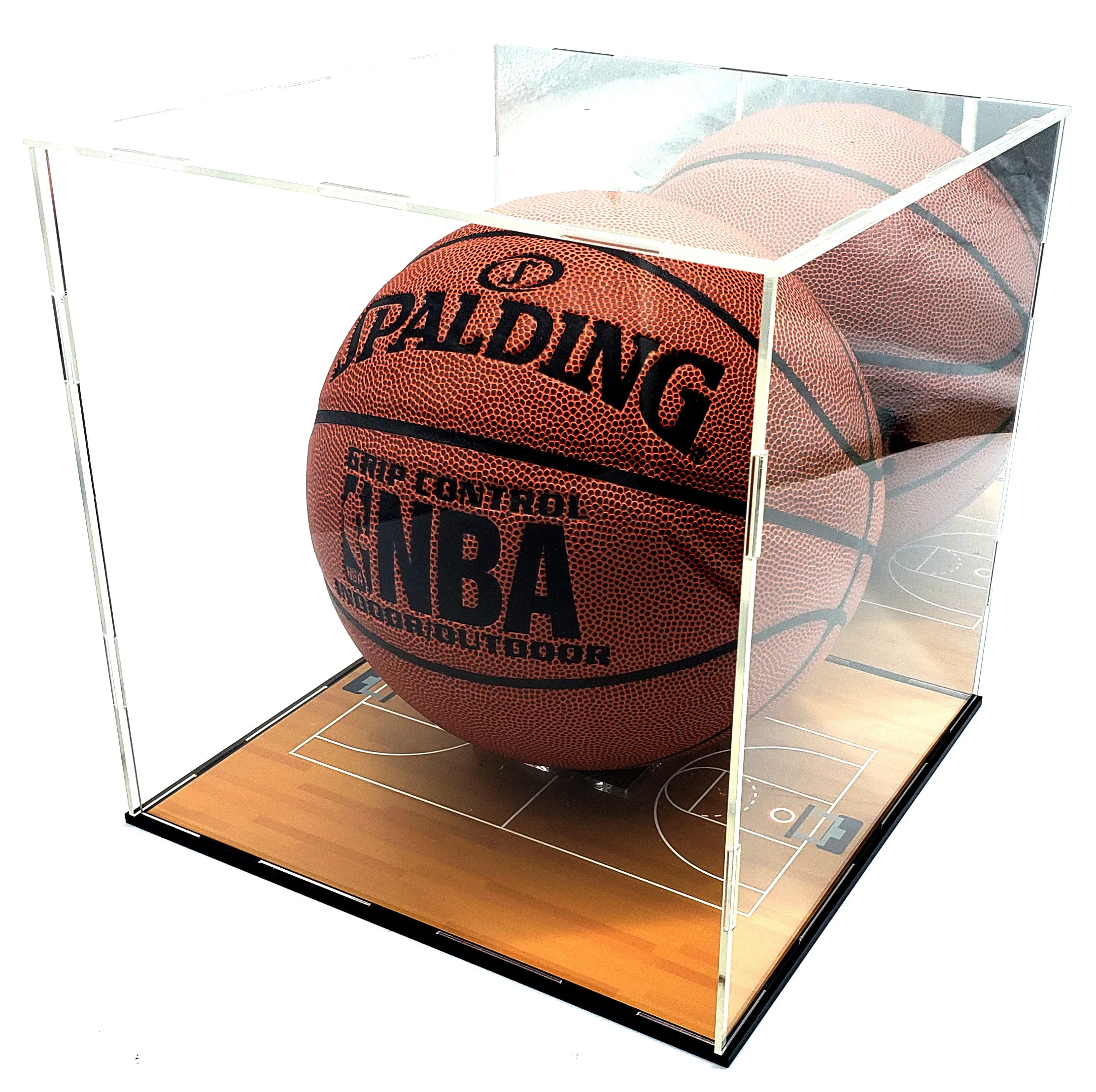 Basketball Ball Acrylic Display Case Box Square Mirror Court Showcase Shoes UV Protection 10x10x9 Inches