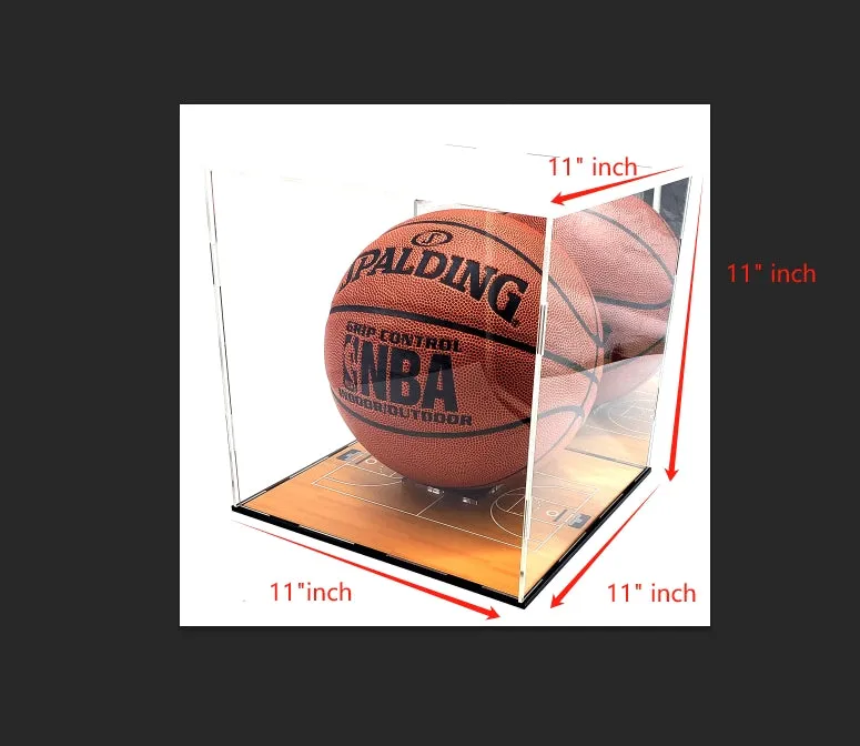 Basketball Ball Acrylic Display Case Box Square Mirror Court Showcase Shoes UV Protection 10x10x9 Inches