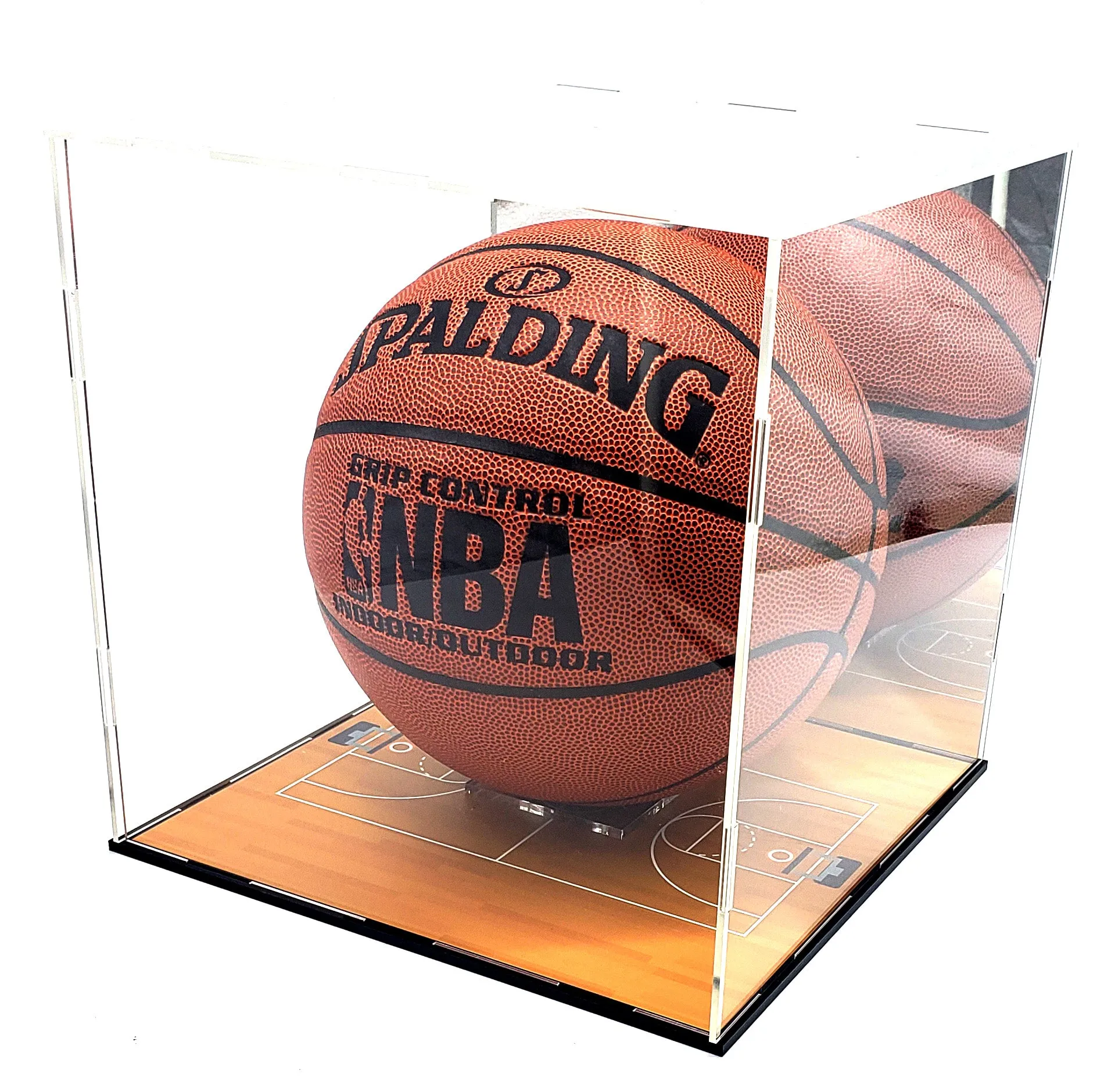 Basketball Ball Acrylic Display Case Box Square Mirror Court Showcase Shoes UV Protection 10x10x9 Inches