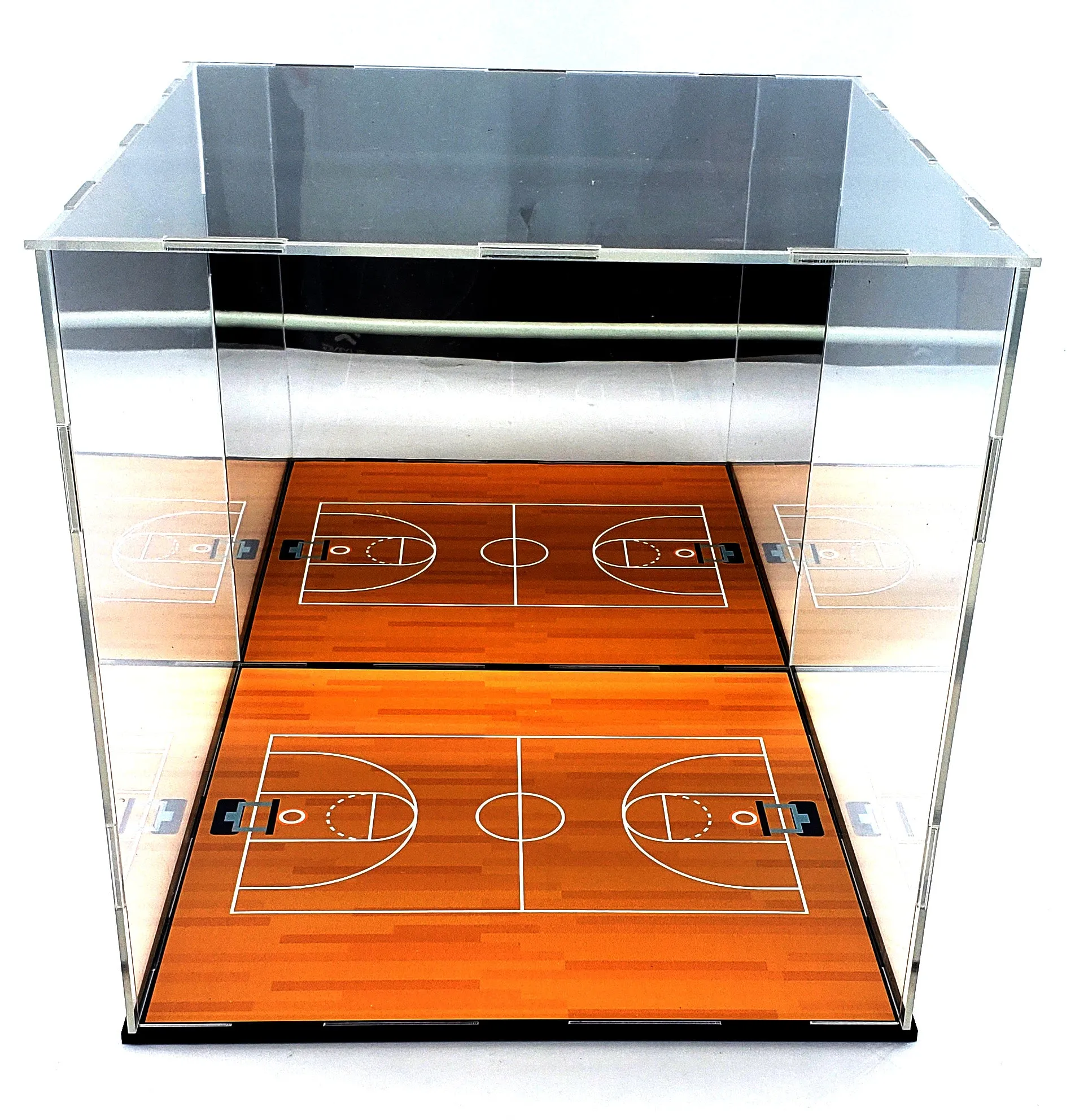 Basketball Ball Acrylic Display Case Box Square Mirror Court Showcase Shoes UV Protection 10x10x9 Inches