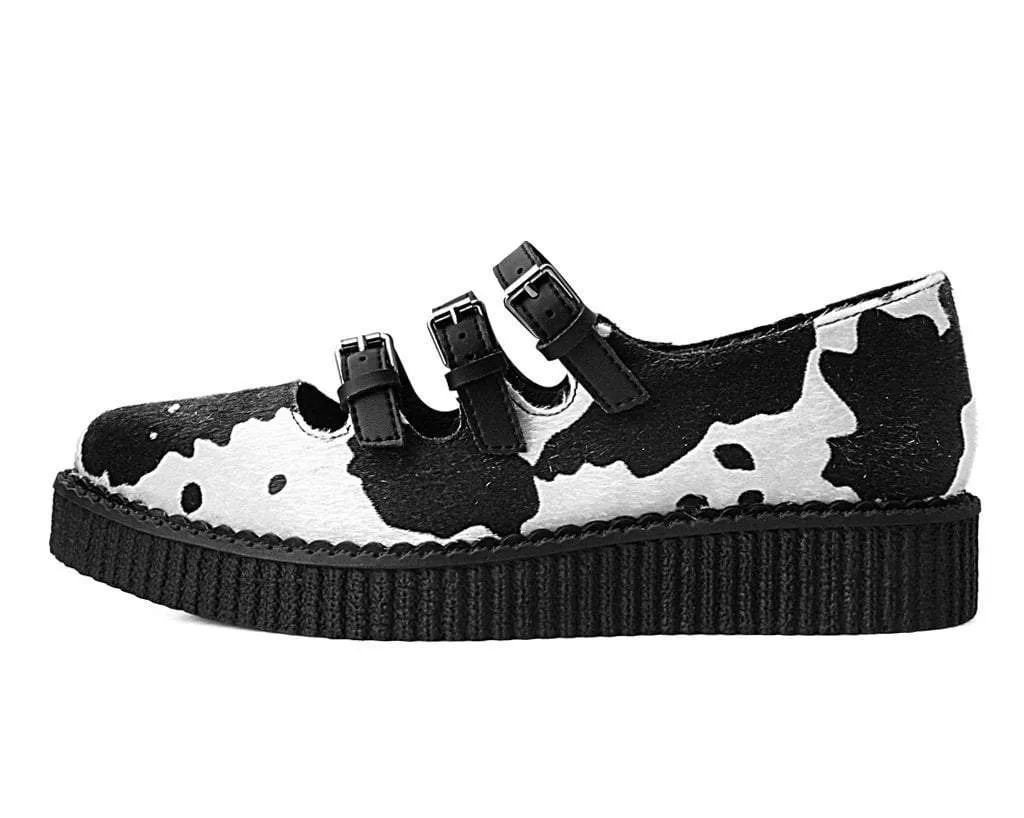 Black & White Cow Print 3-Strap Pointed Mary Jane