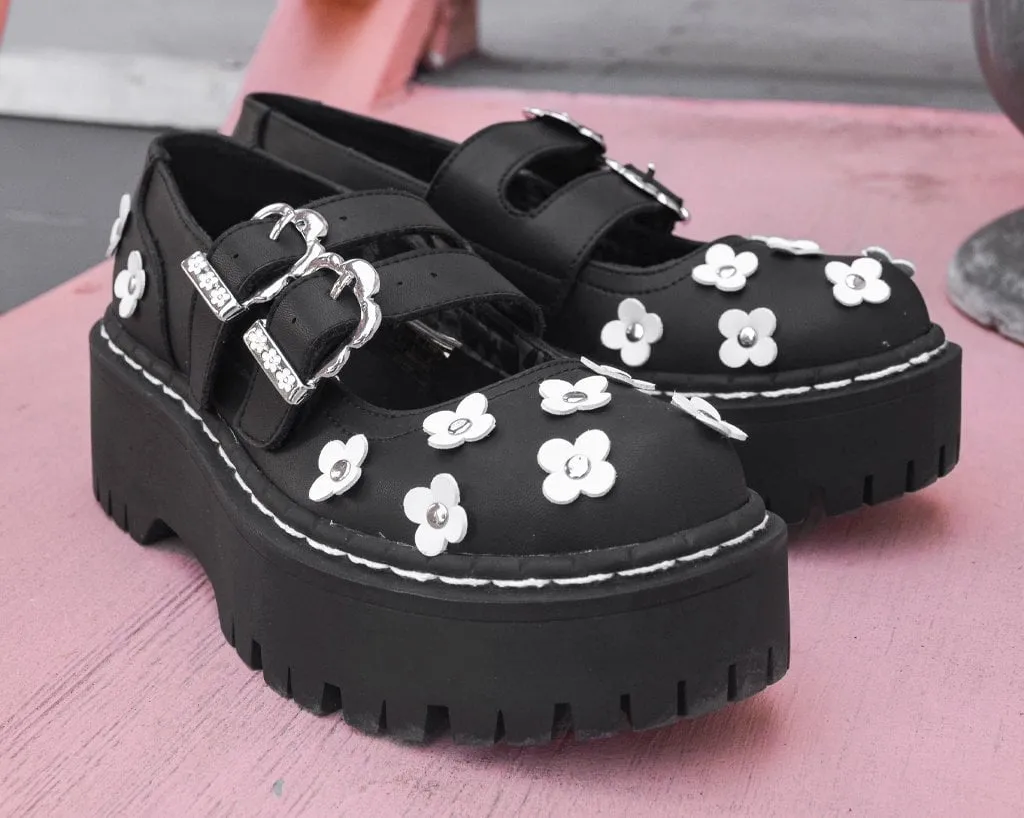 Black & White TUKskin™ Flower Double Decker Mary Jane