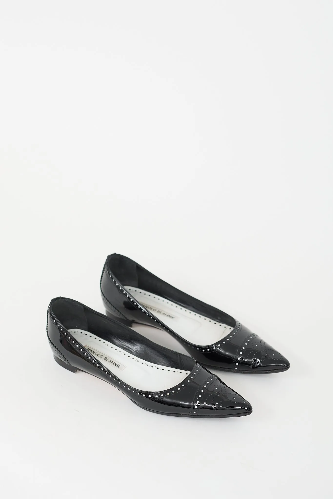 Black Patent Leather Brogue Flat