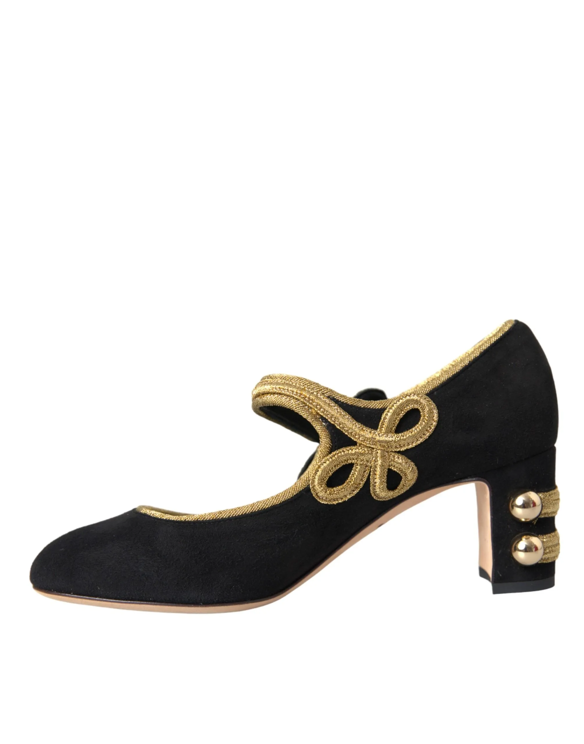 Black Suede Gold Mary Janes Heels Pumps Shoes