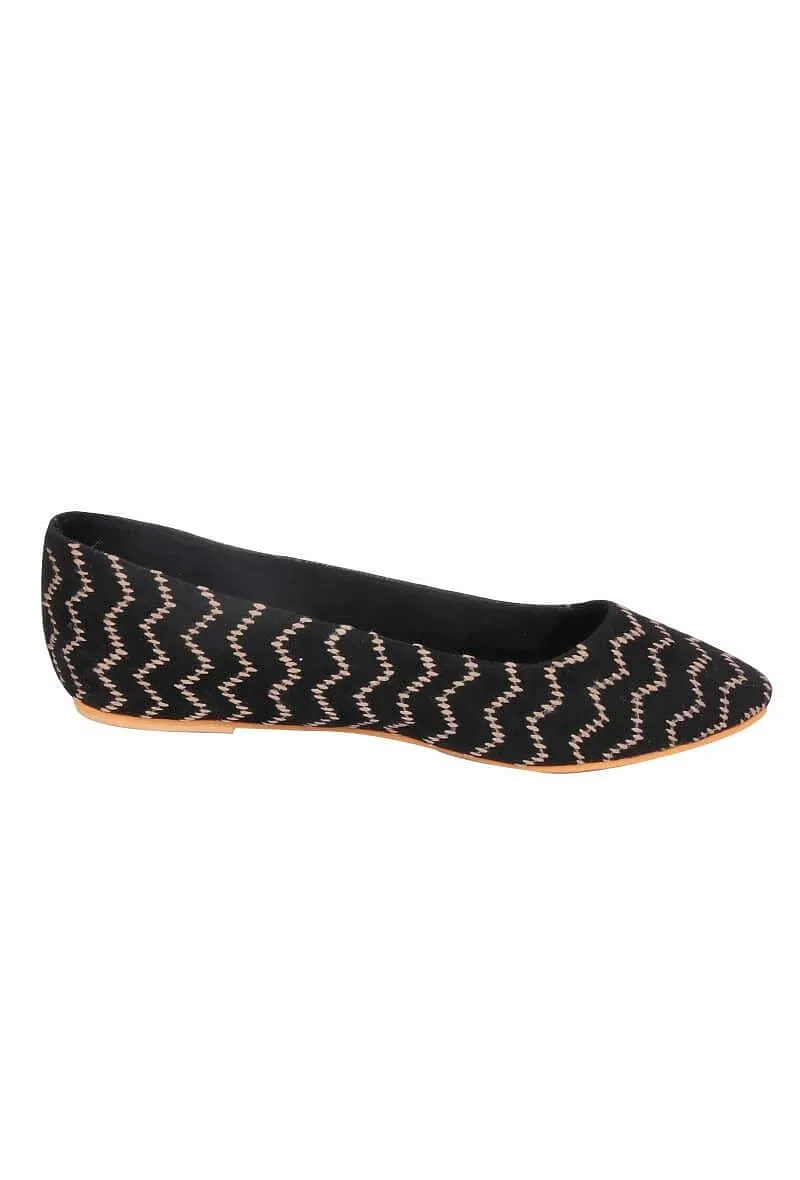 Black Suede Kantha Embroidery Ballerina Flats