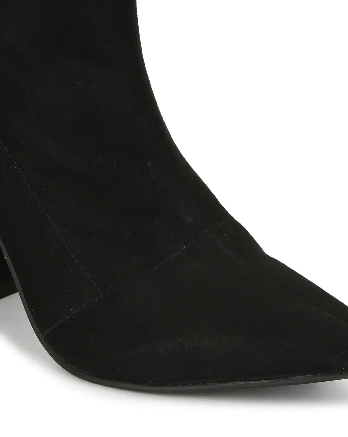 Black Suede Pointed Toe Sock Mid Calf Boots