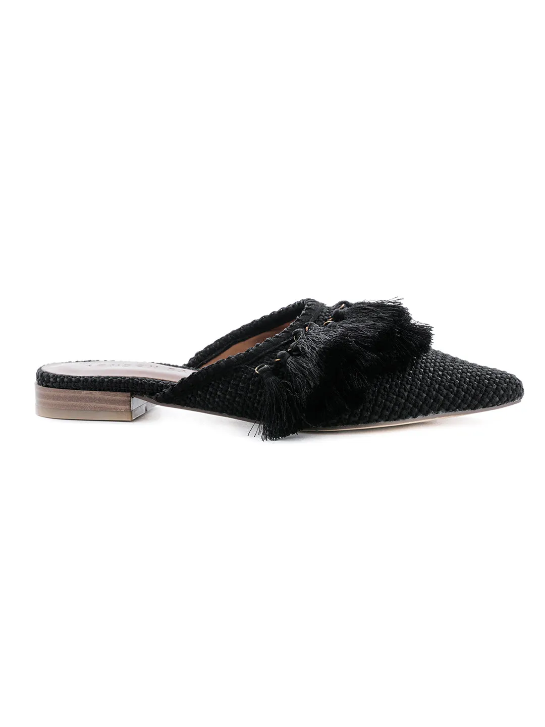 Black Tassel Flat Mules