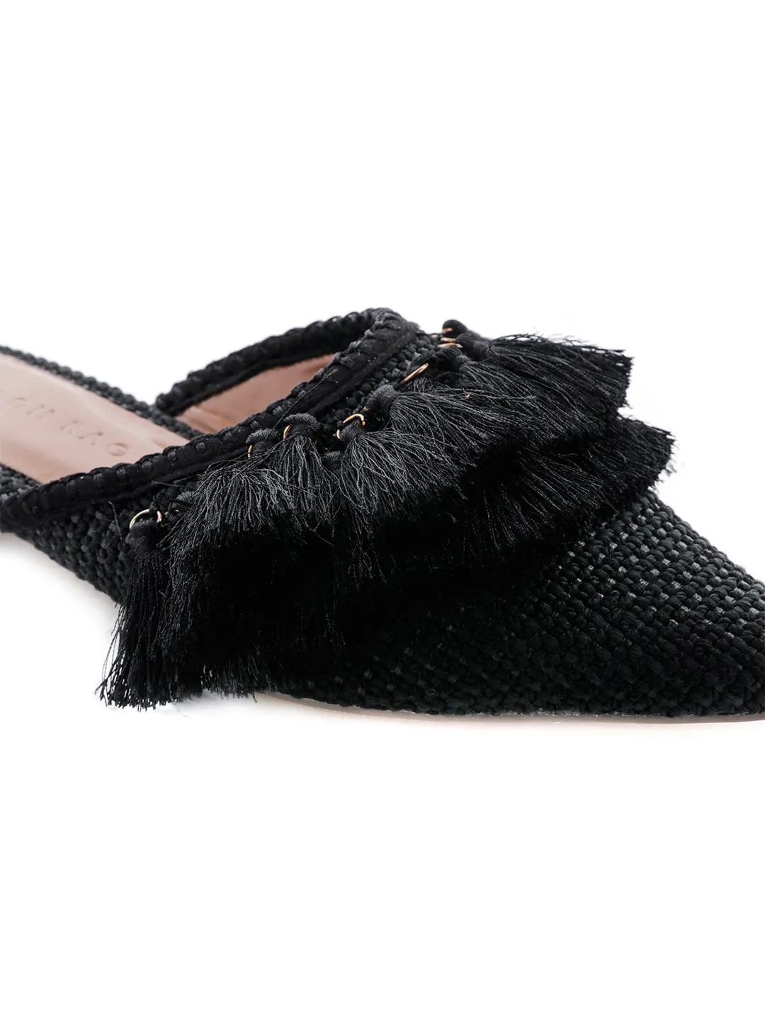 Black Tassel Flat Mules