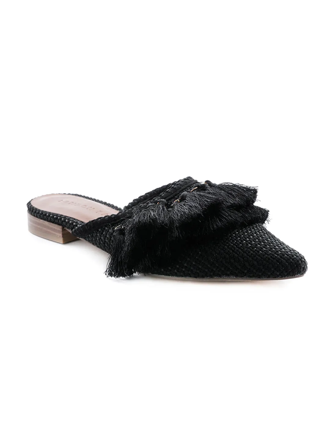 Black Tassel Flat Mules