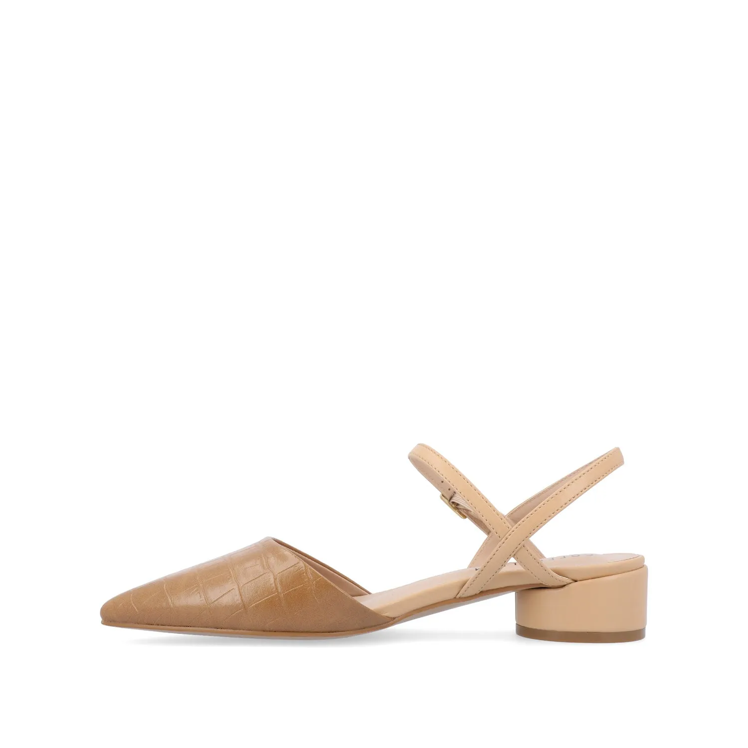 BRYNN LOW BLOCK HEELED FLATS IN FAUX LEATHER