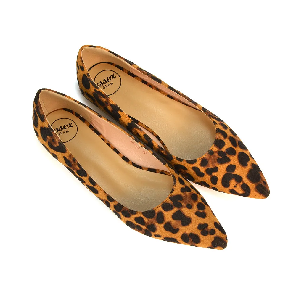 Bubbles Bridal Flats Pointed Toe Wedding Slip on Flat Ballerina Pump Shoes in Leopard Pattern