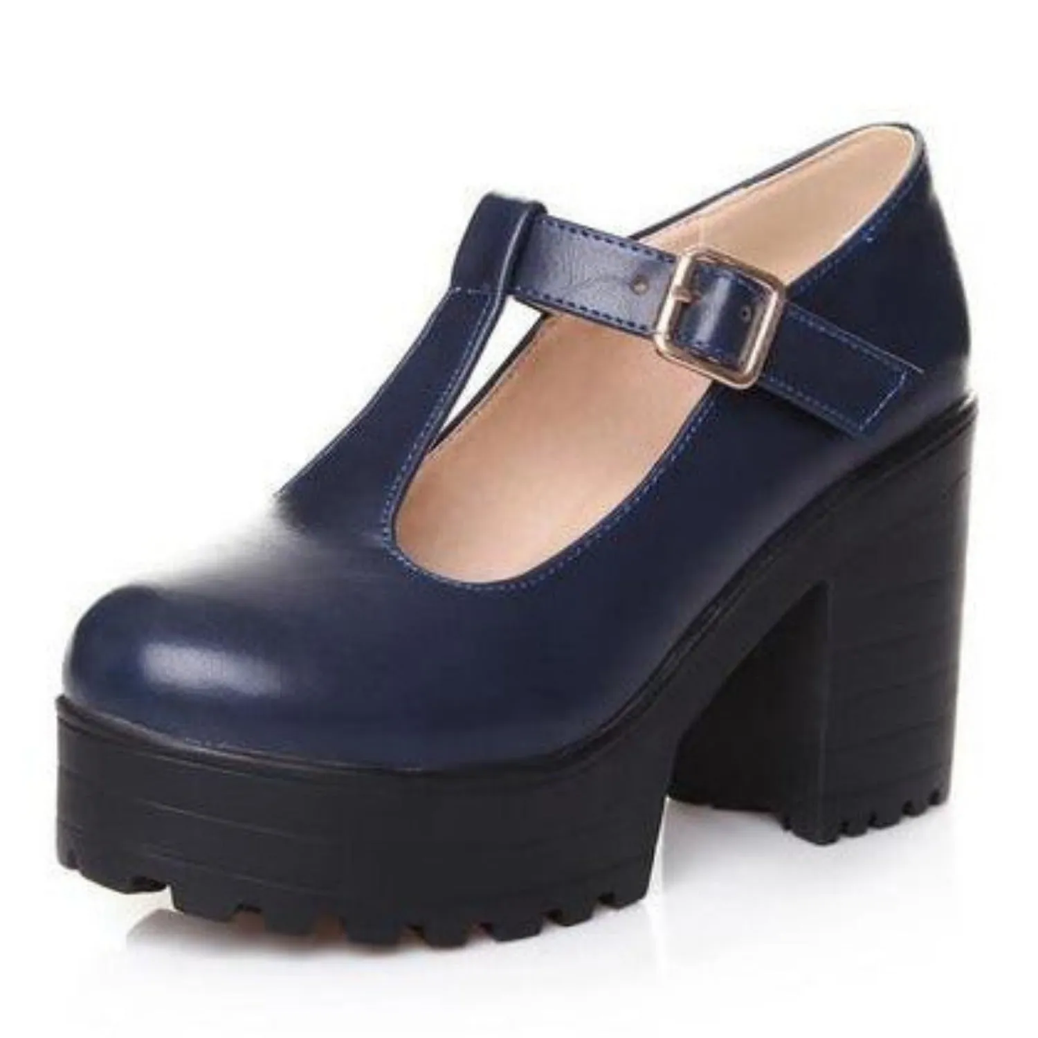 Buckle Strap Solid Mary Jane Platform Shoes