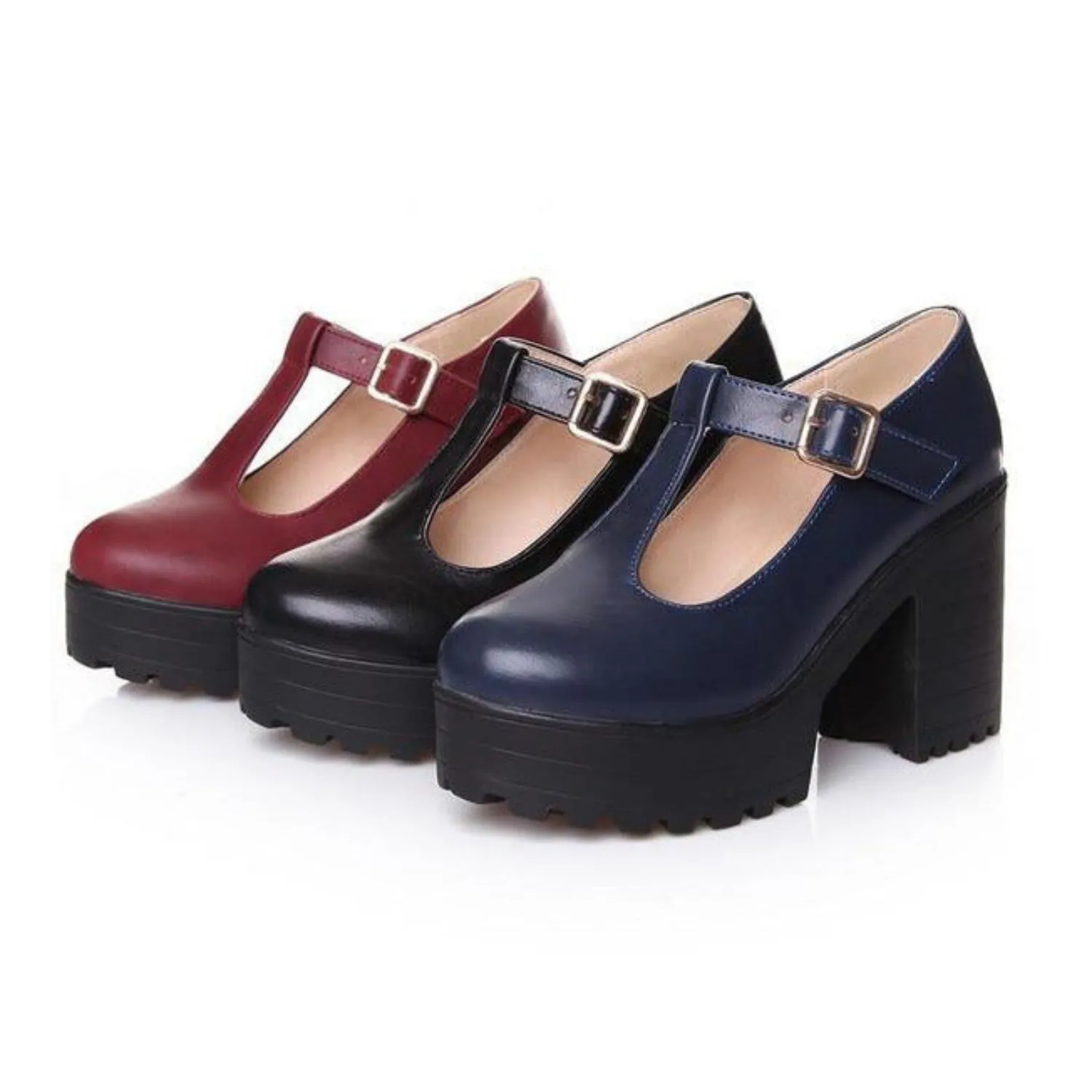 Buckle Strap Solid Mary Jane Platform Shoes