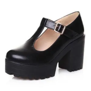 Buckle Strap Solid Mary Jane Platform Shoes