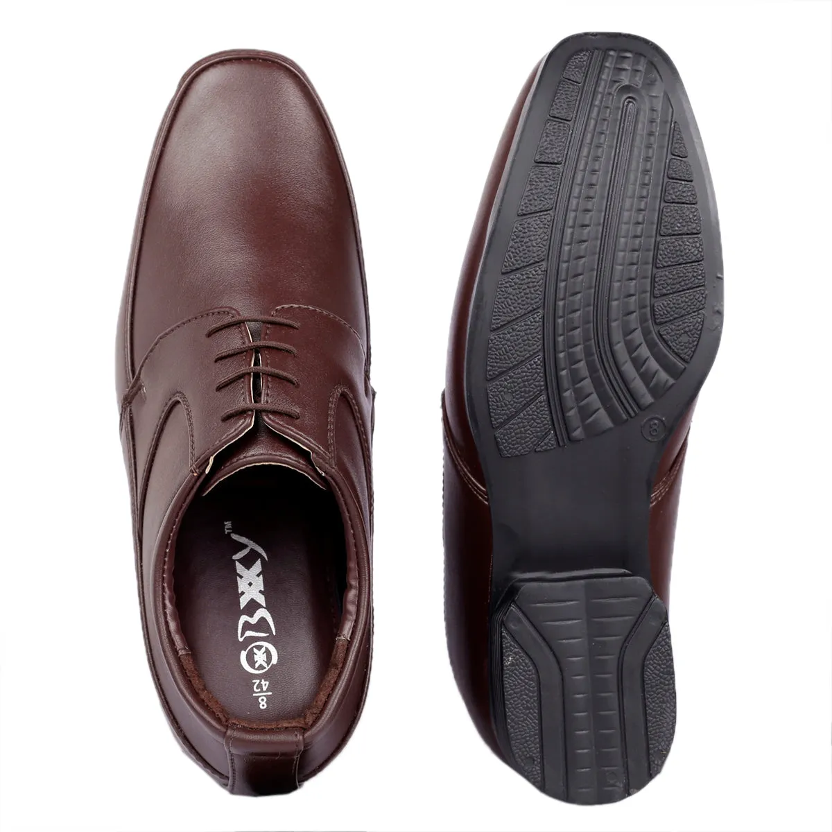 BXXY 9 cm (3 Inch) Hidden Height Increasing Dress and Derby Lace-Up Formal Faux Leather Shoes for Men