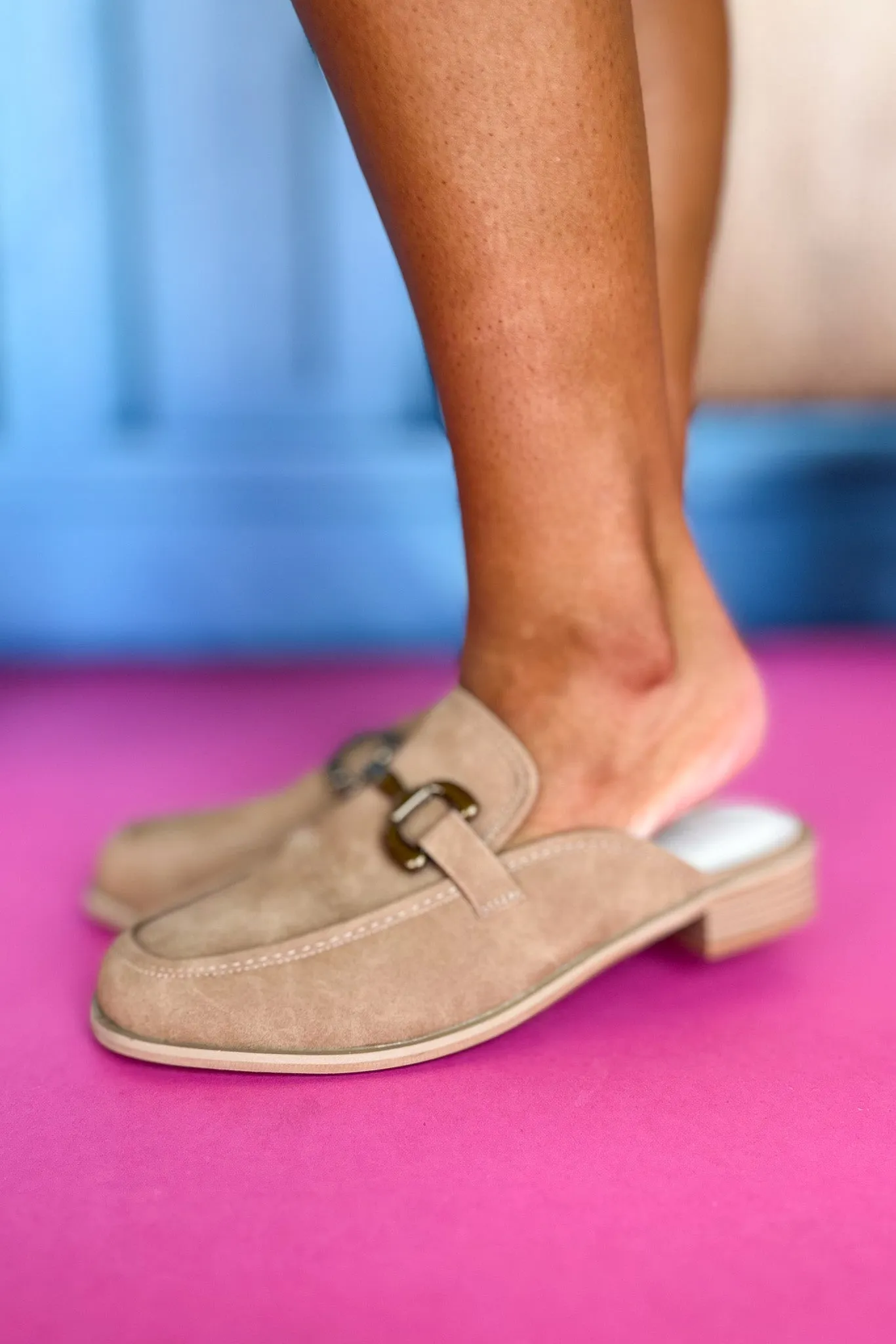 Camel Buckle Detail Mule Loafers