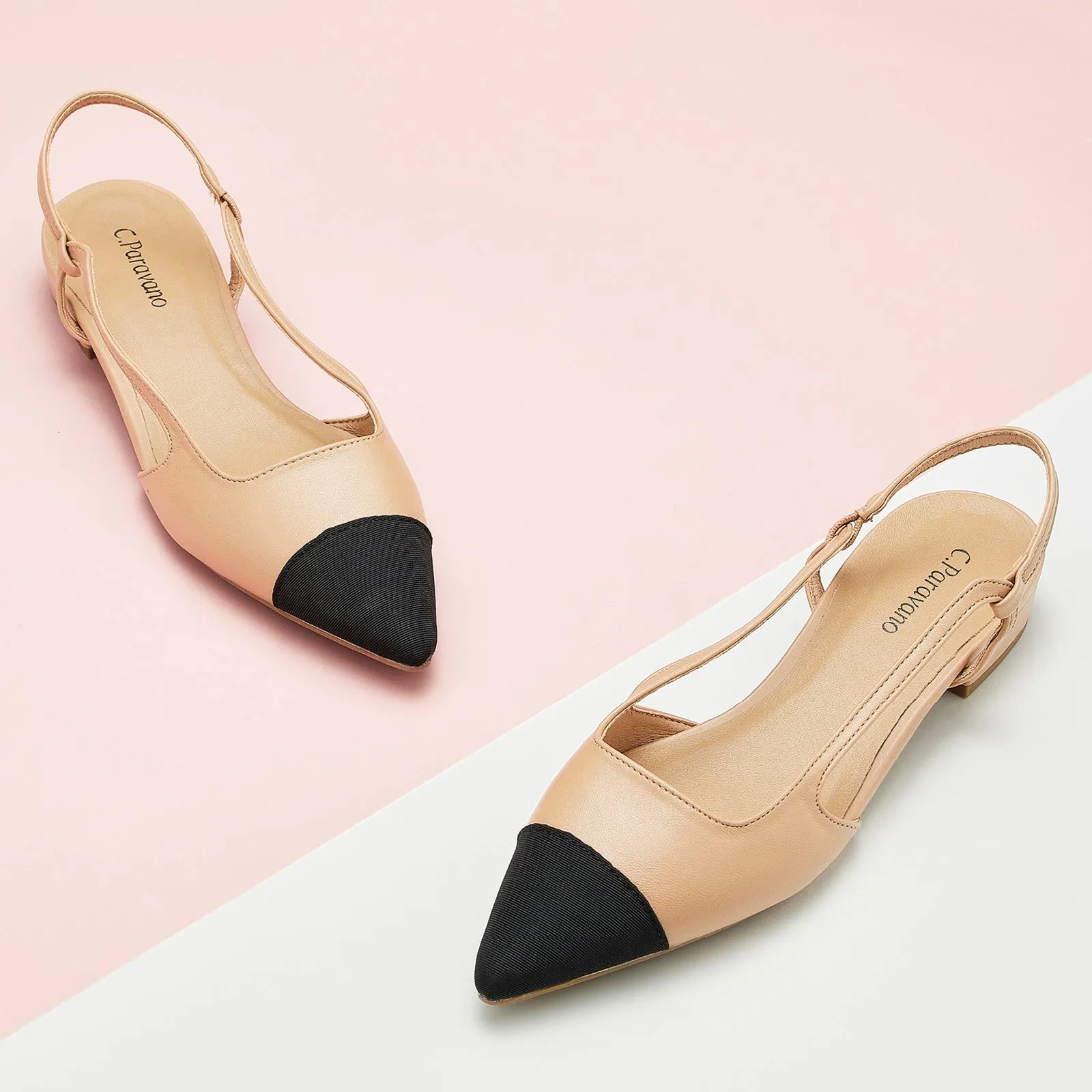 Cap-Toe Slingback Flats (Freya) Beige