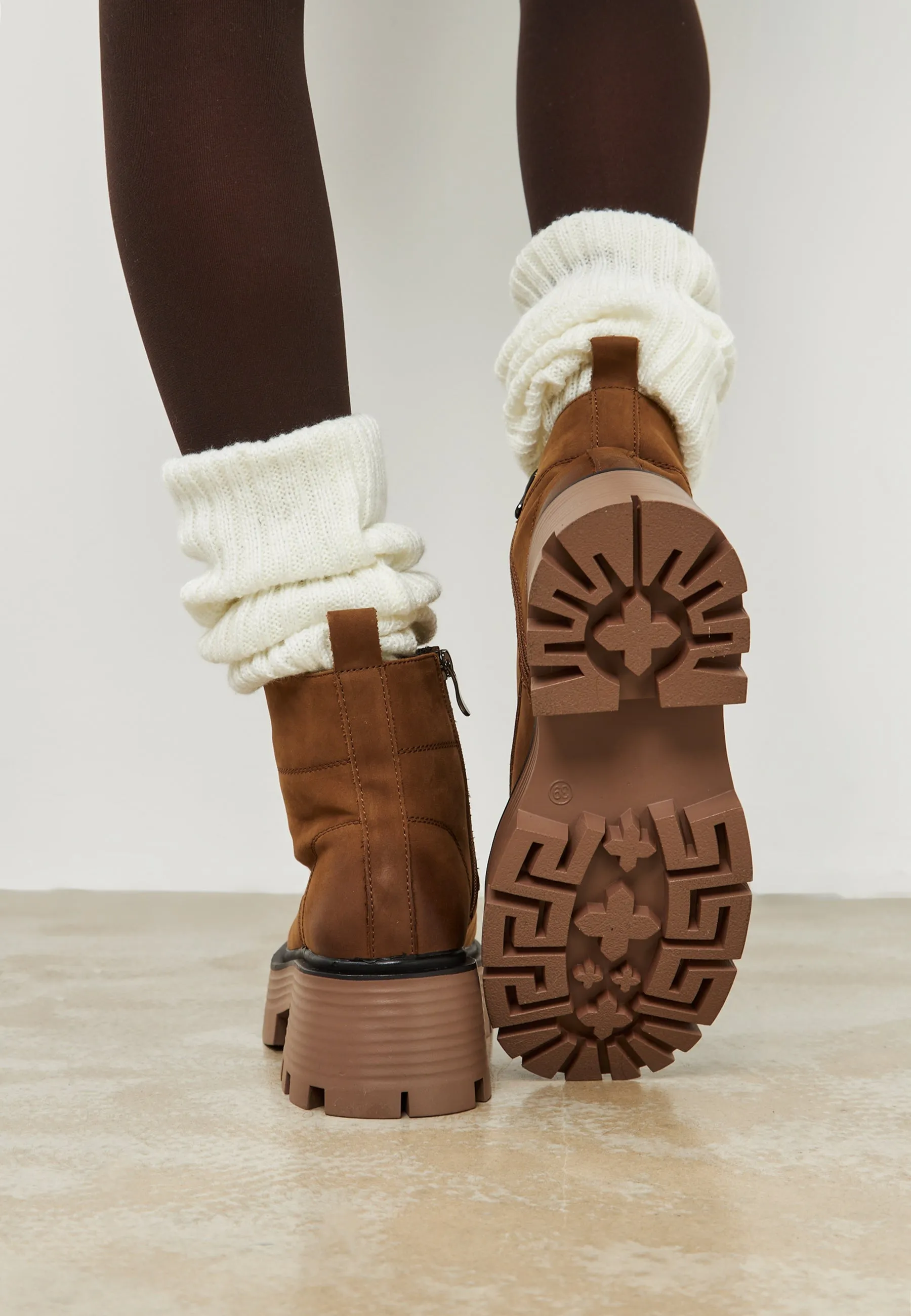 Casual Platform Ankle Boots - Brown