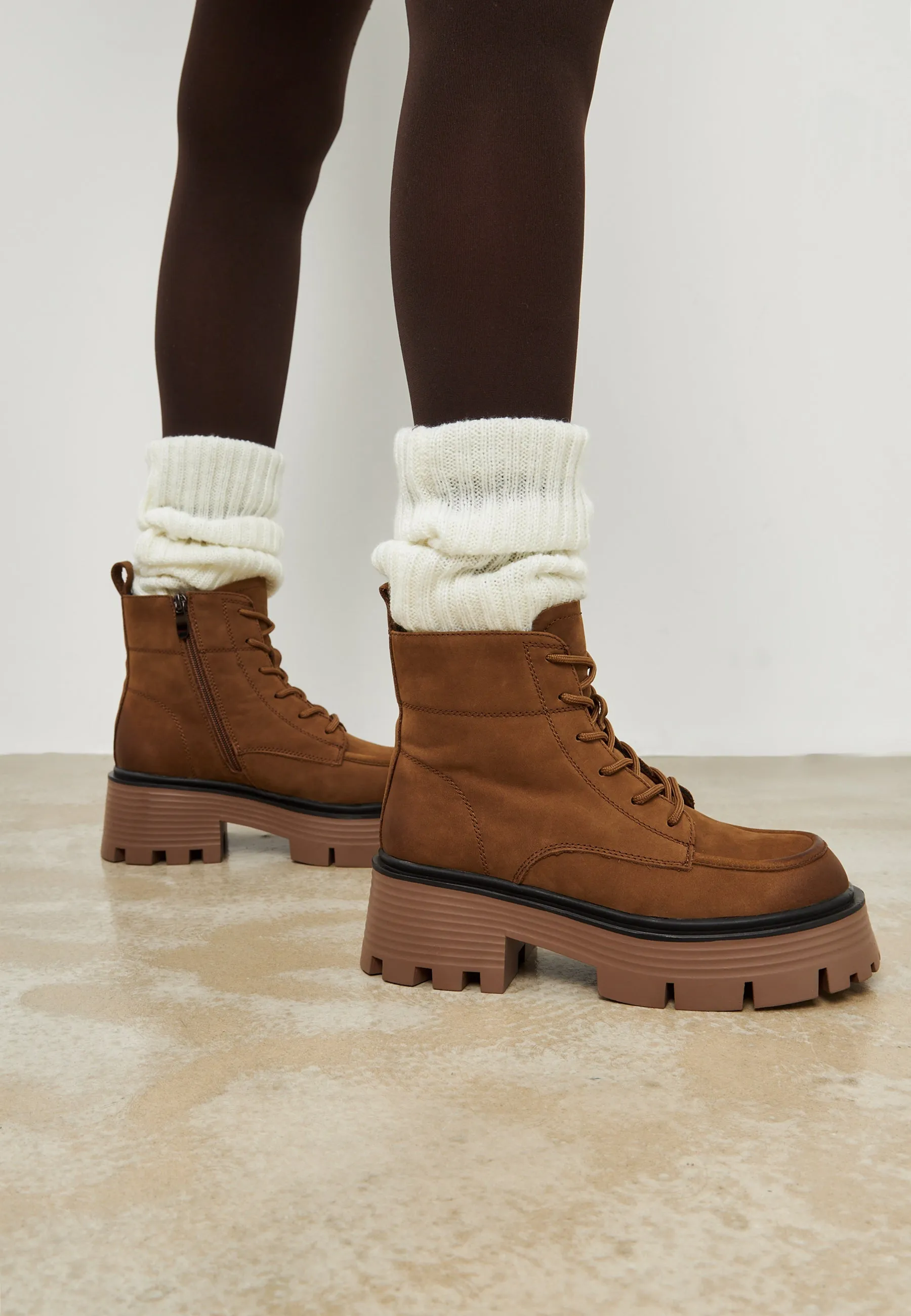 Casual Platform Ankle Boots - Brown