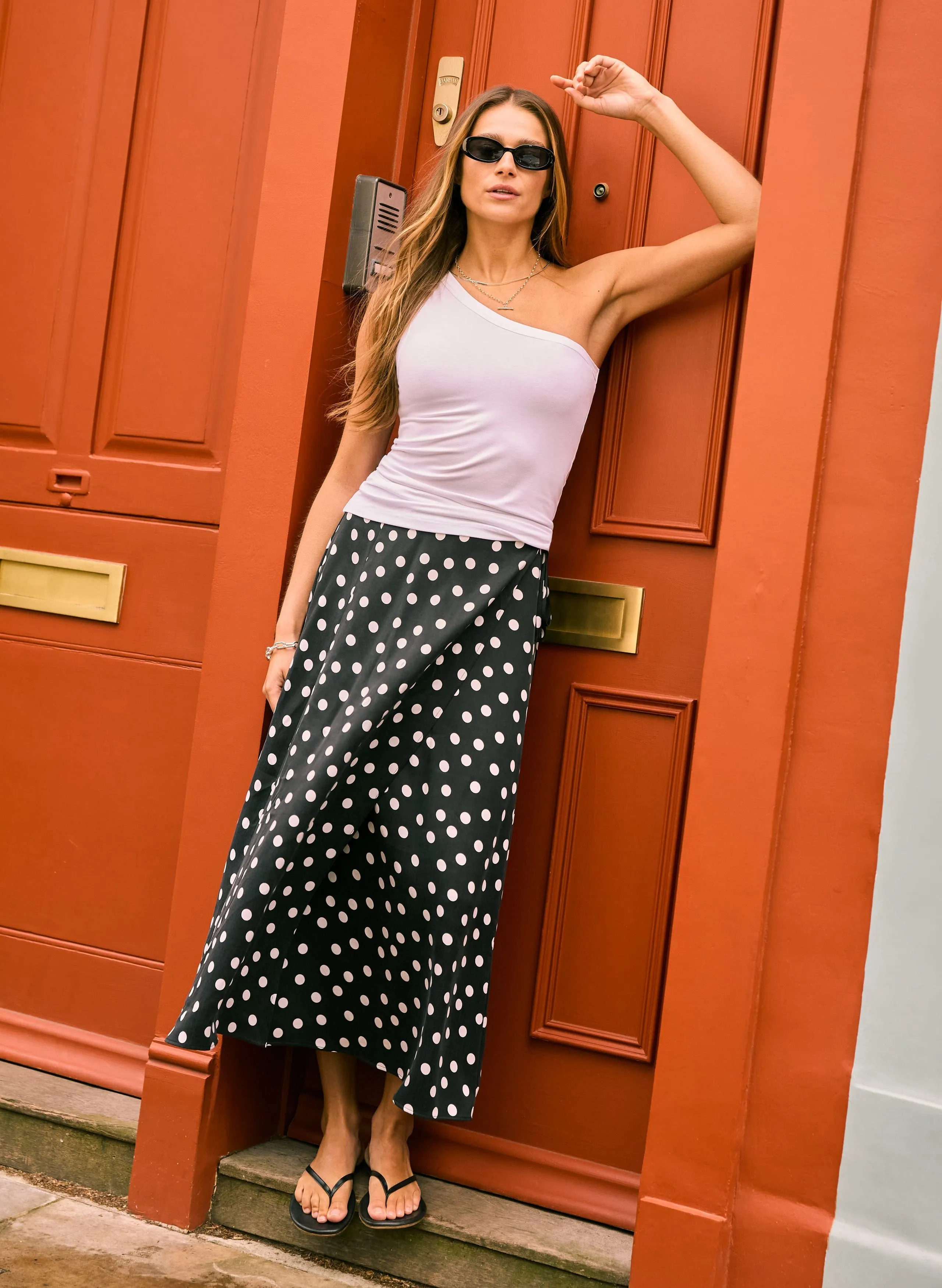 Celeste Recycled Cupro Skirt | Black Polka Dot