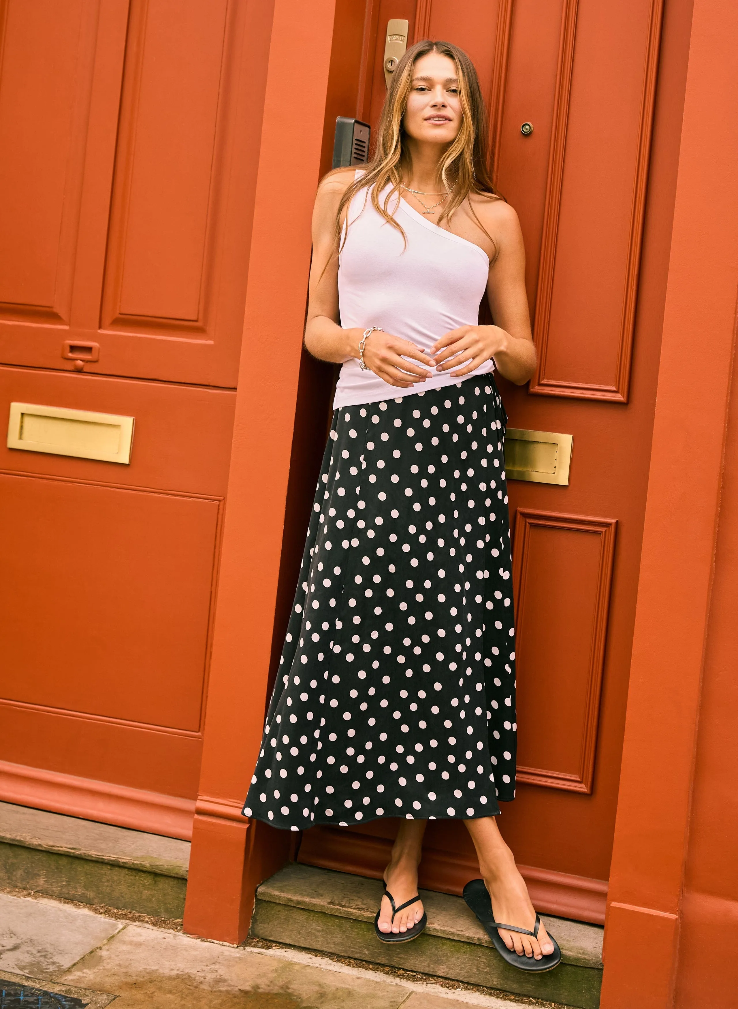 Celeste Recycled Cupro Skirt | Black Polka Dot