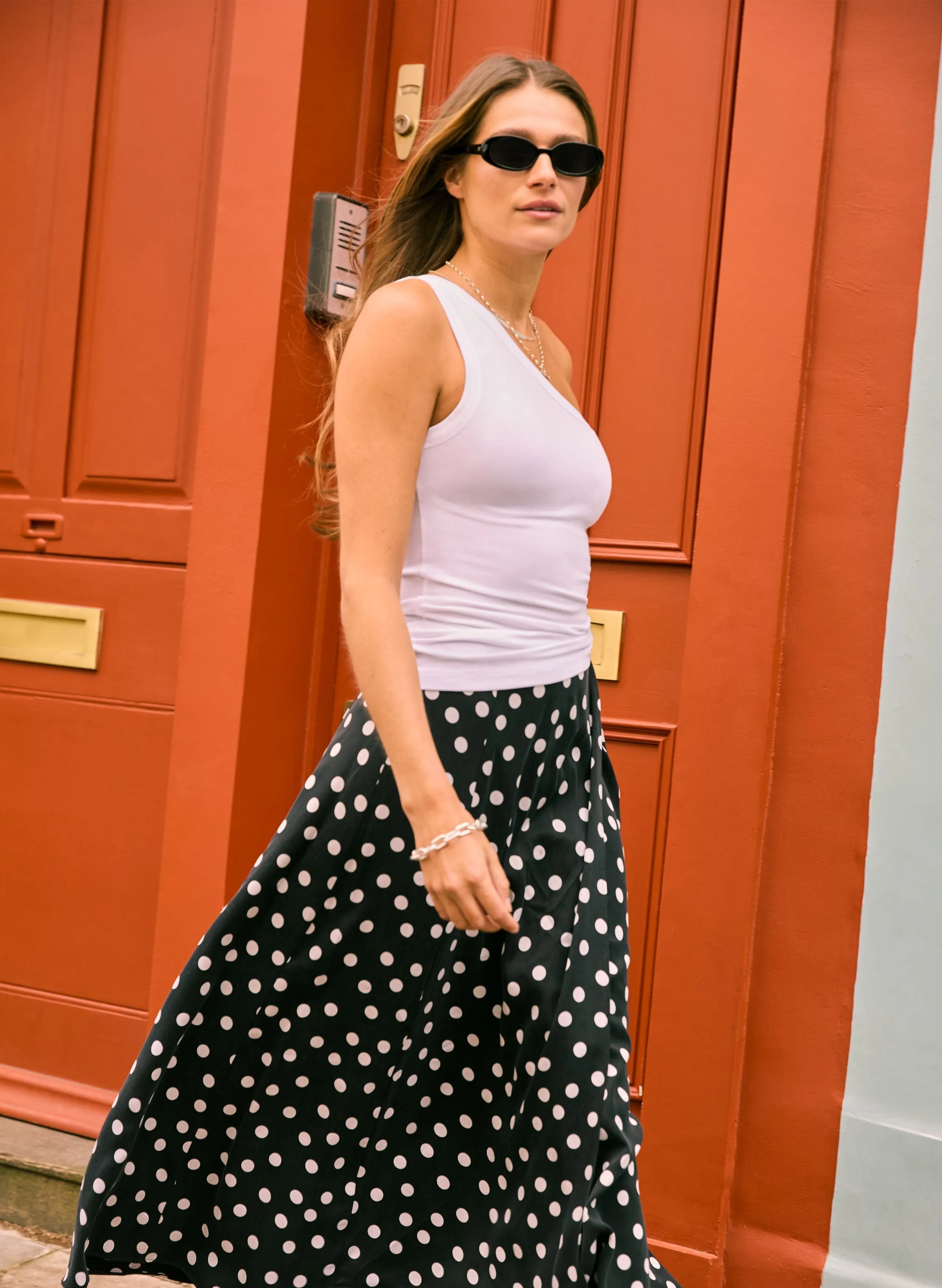 Celeste Recycled Cupro Skirt | Black Polka Dot