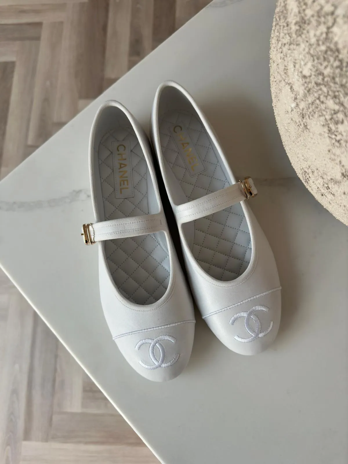 Chanel Lambskin Mary Janes (White)