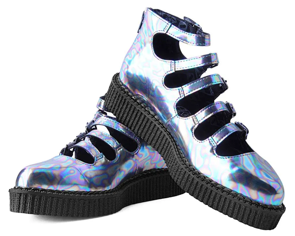 Chrome Oil Slick 5-Strap Pointed Mary Jane Creeper