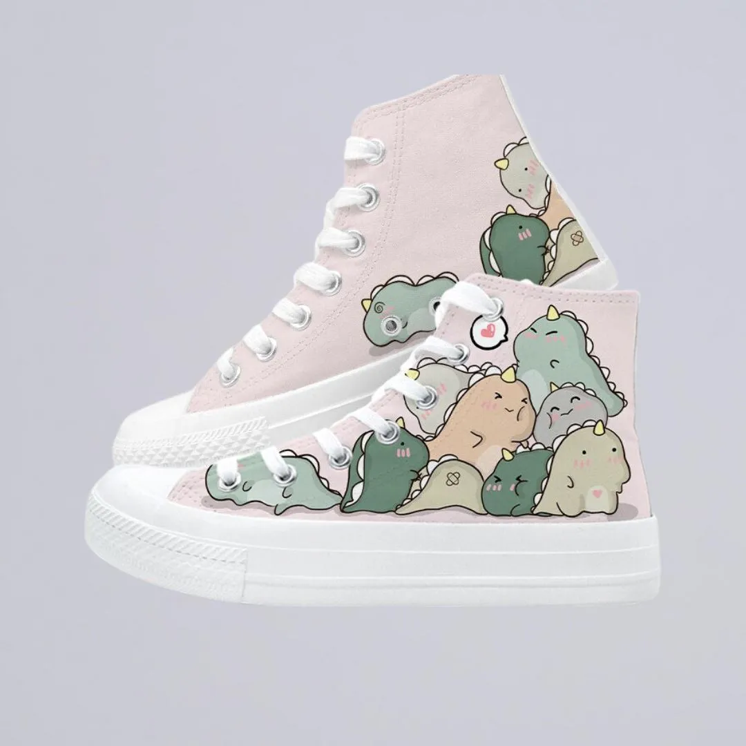 *CLEARANCE* Chubby Dinosaurs High Top Canvas Shoes - Unisex