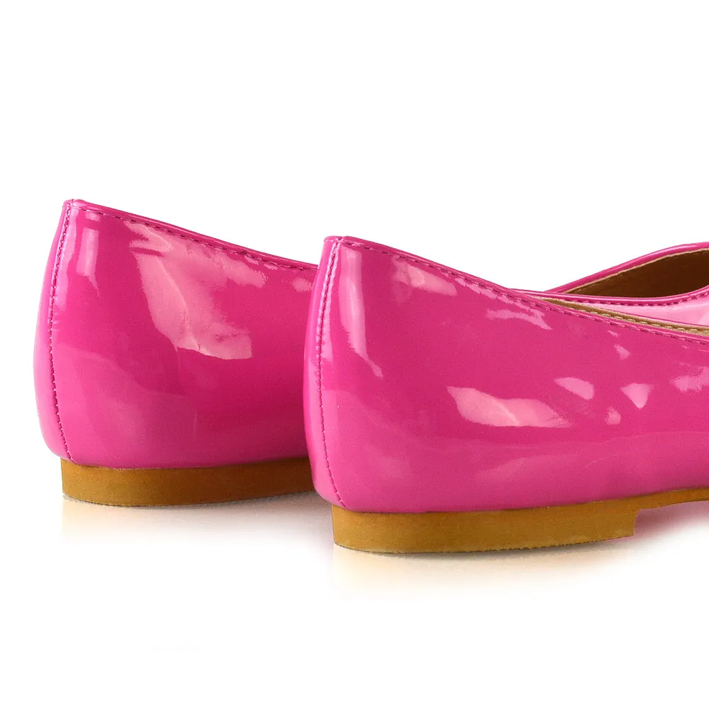 Cordelia Slip on Pointed Toe Flat Ballerina Pump Shoes In Fuchsia Patent