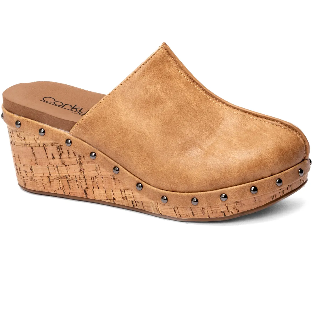 Corkys "Marley" Round Toe Mule Clog Wedge (Caramel)