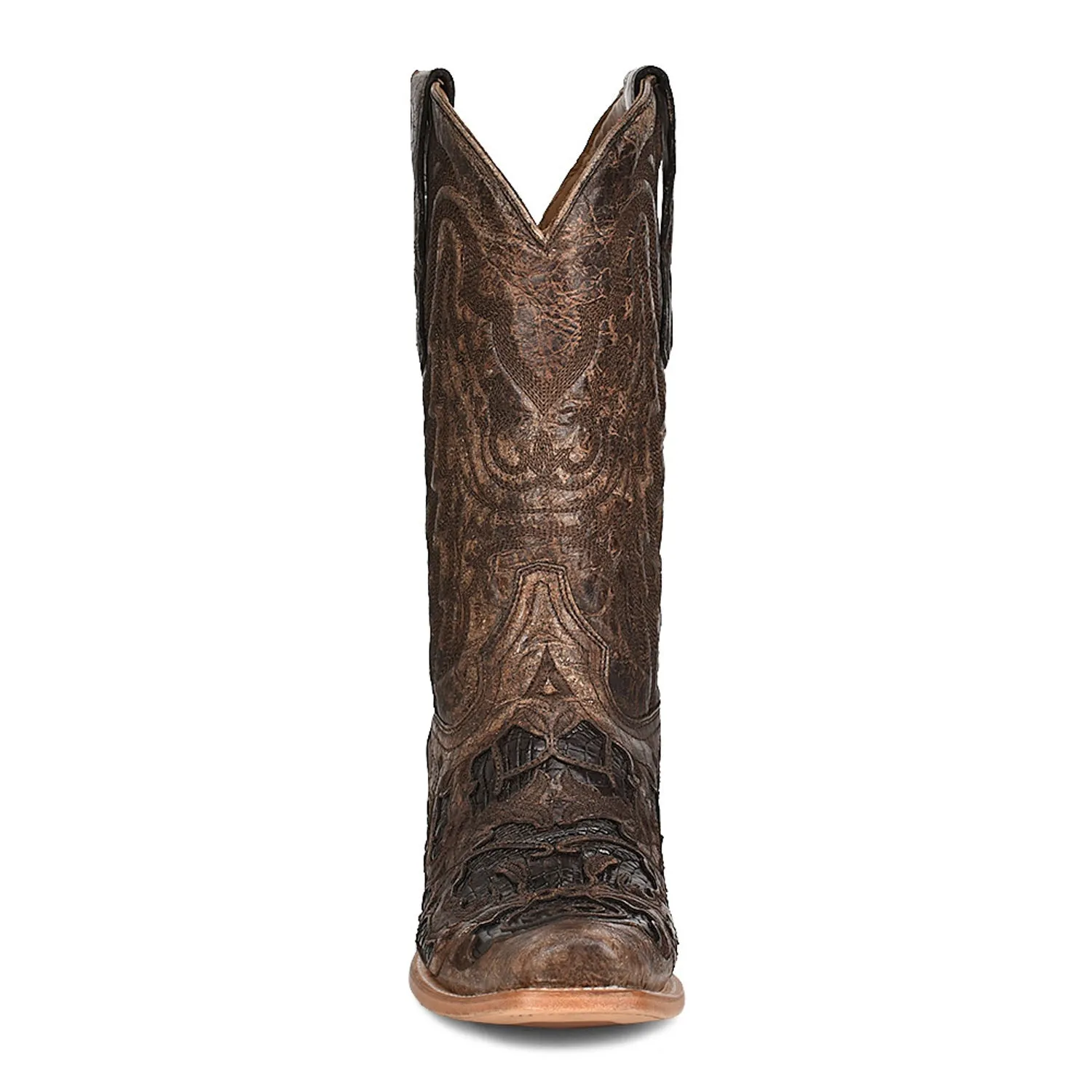 Corral Womens Inlay Horseman Toe Chocolate Alligator Leather 12.5in Cowboy Boots