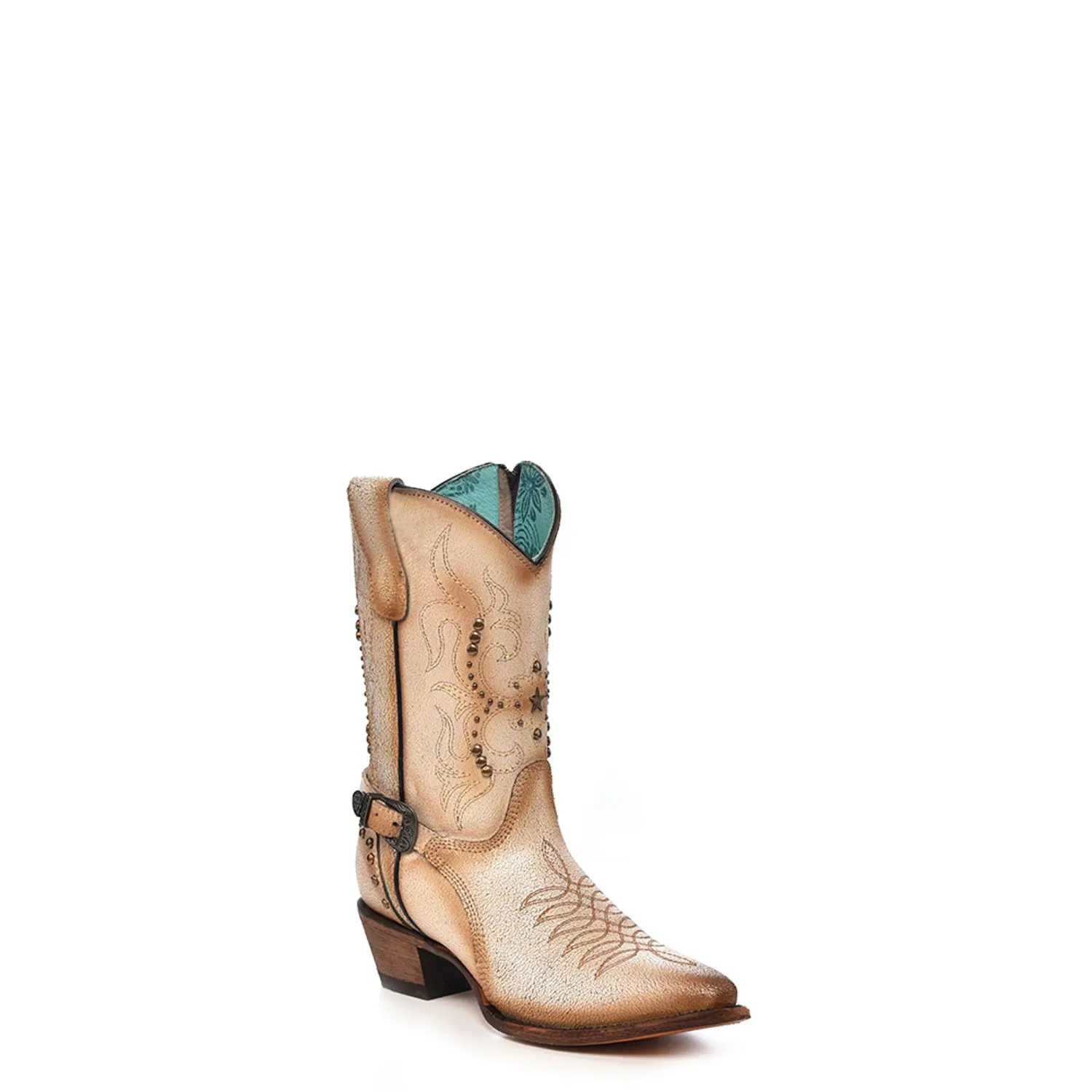 Corral Womens Pointed Toe Stud Strap Bone Cowhide 10in Cowboy Boots