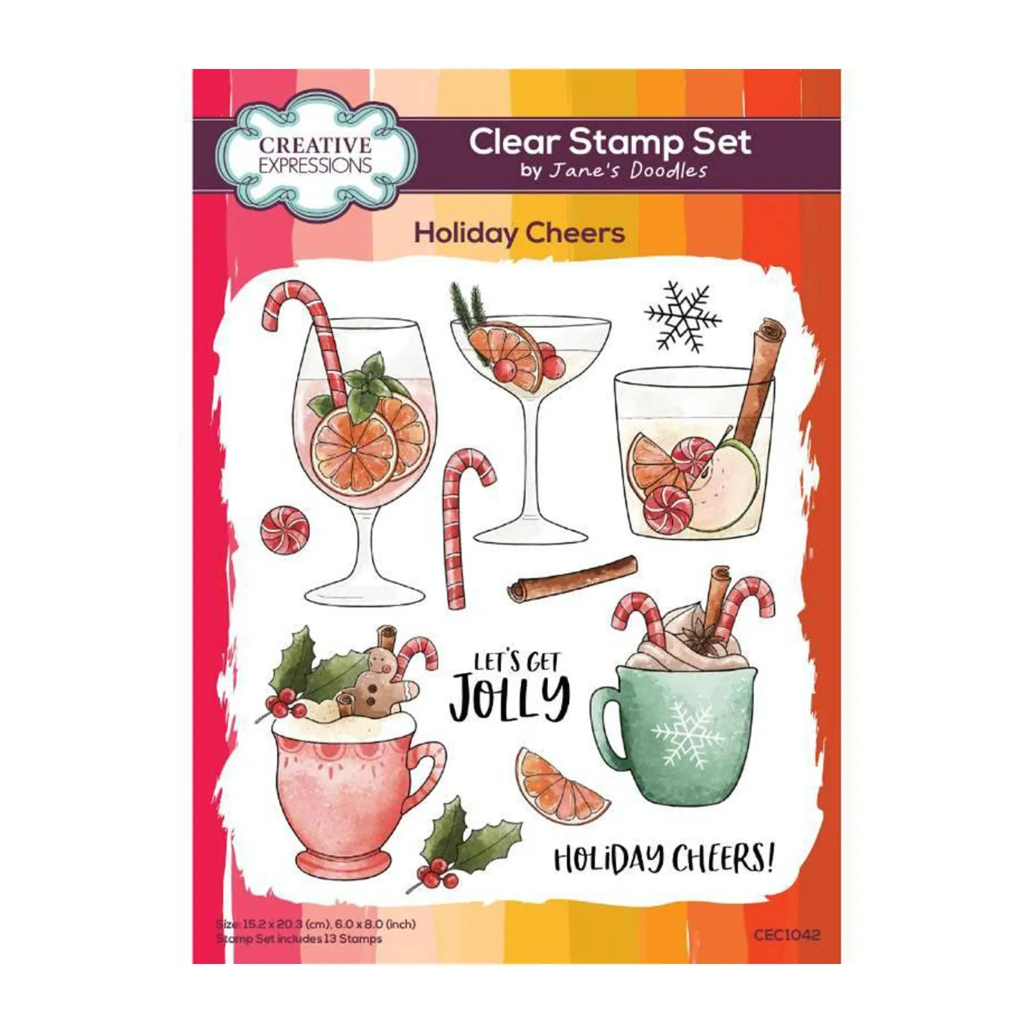 Creative Expressions Jane's Doodles Clear Stamp Set 6"x 8" - Holiday Cheers*