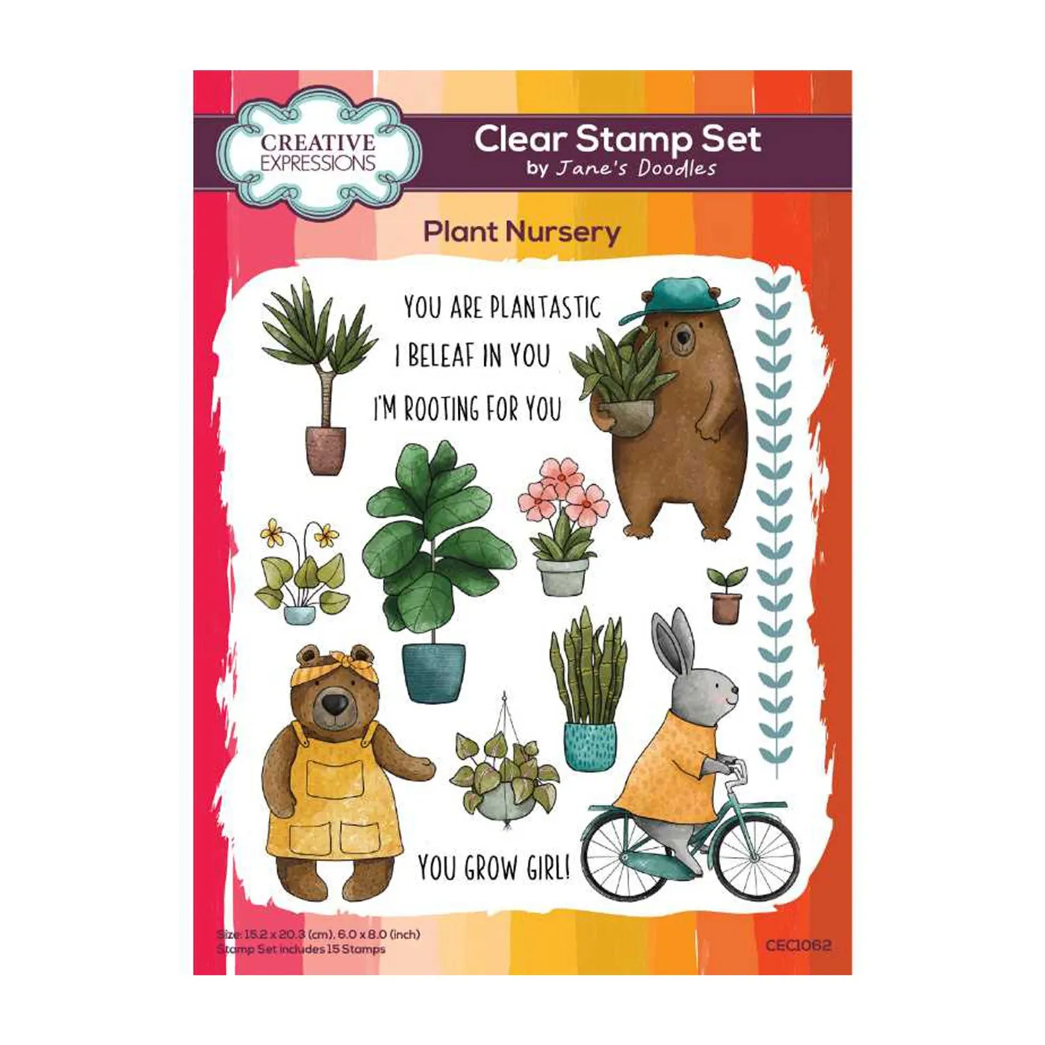 Creative Expressions Jane's Doodles Clear Stamp Set 6"x 8" - Plant Nursery