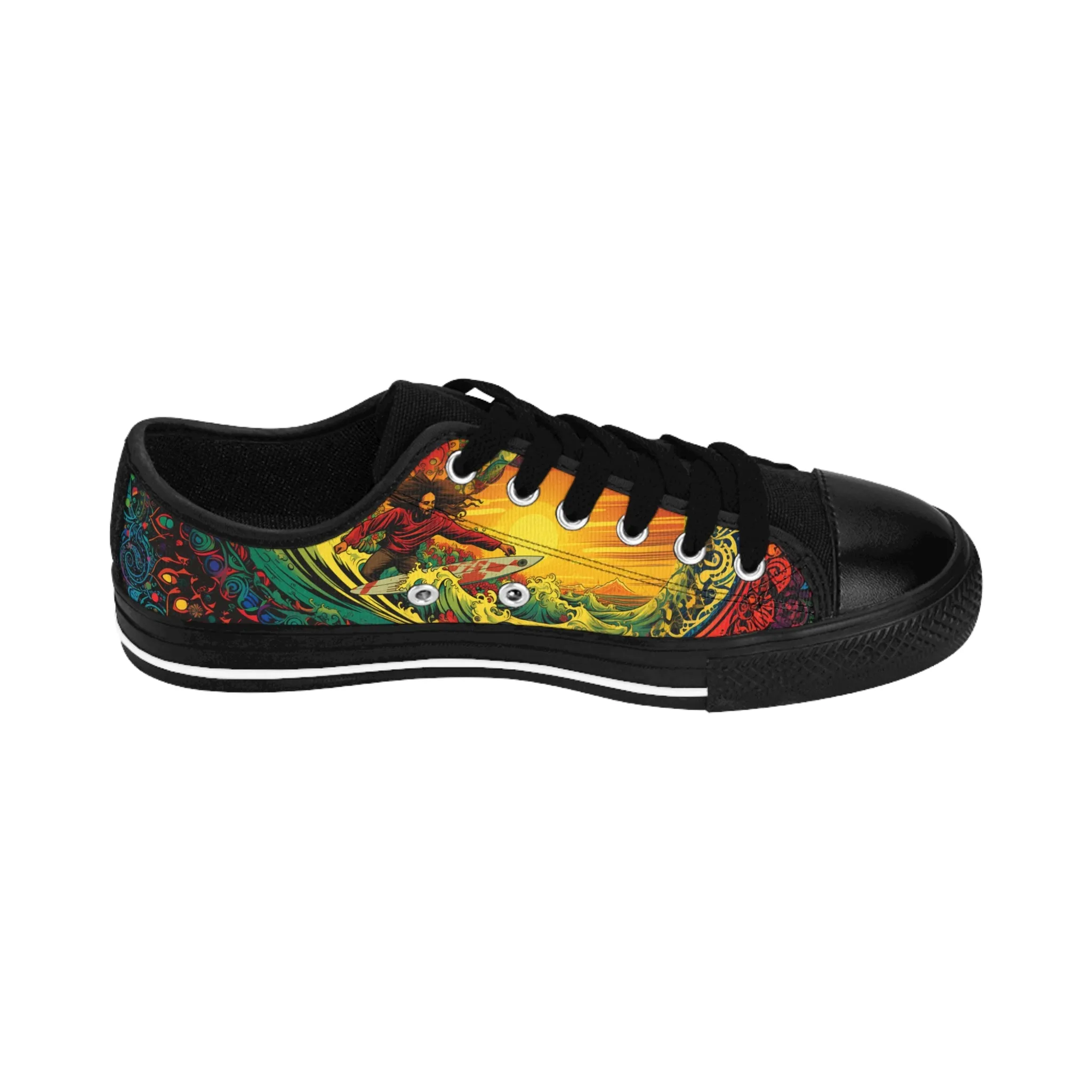 Custom Men's Sneakers Rastaman Surfing Wave Green Yellow Red Surfboard 005