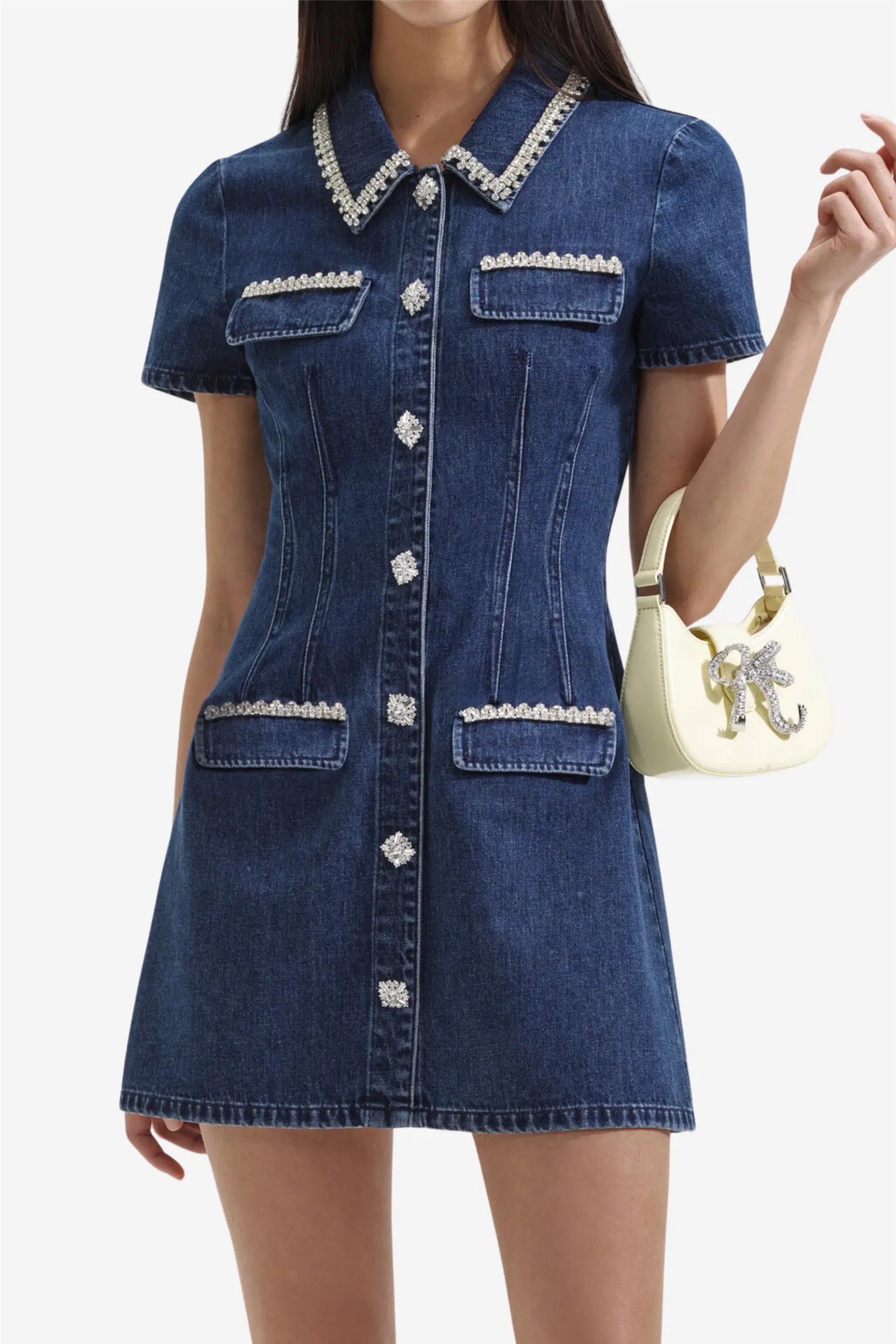 Denim Collared Mini Dress Blue