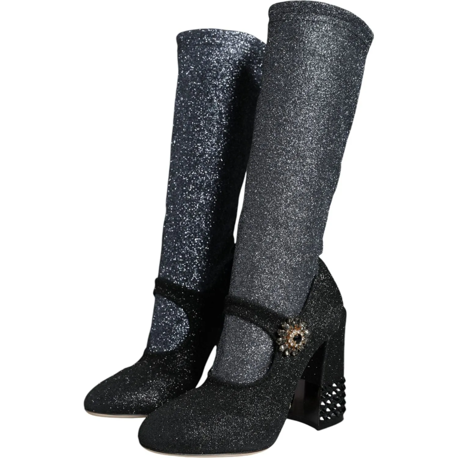 Dolce & Gabbana Black Crystal Mary Janes Booties Shoes