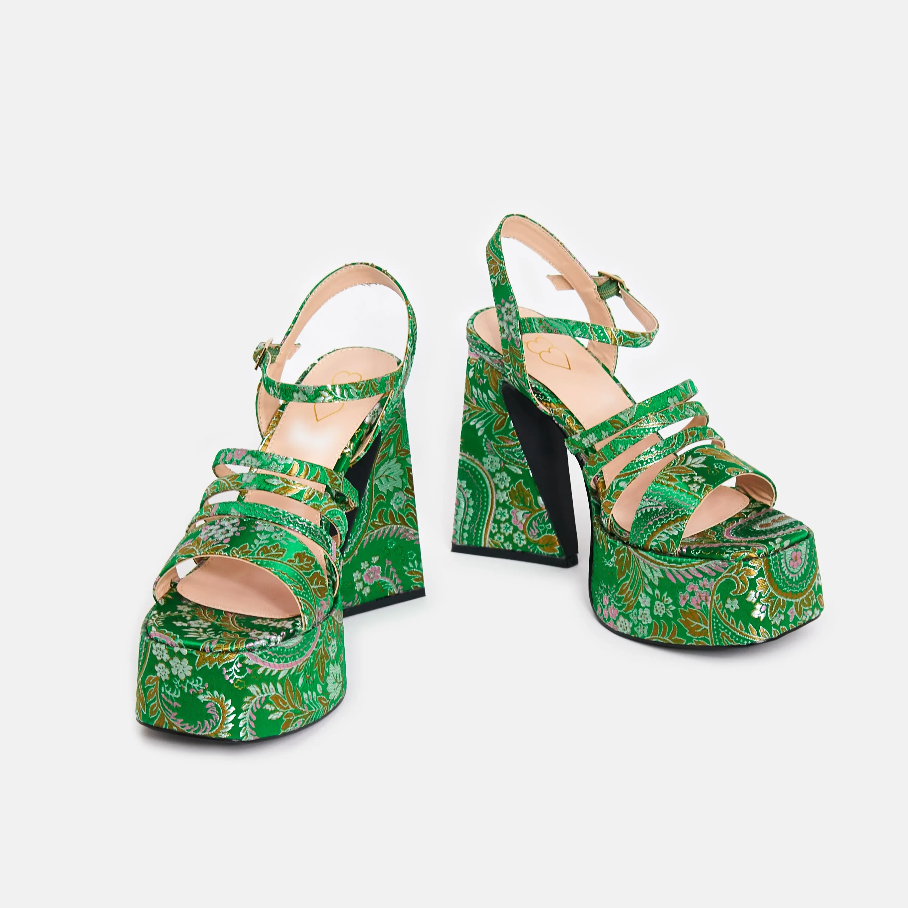 Dynasty Green Platform Strappy Heels