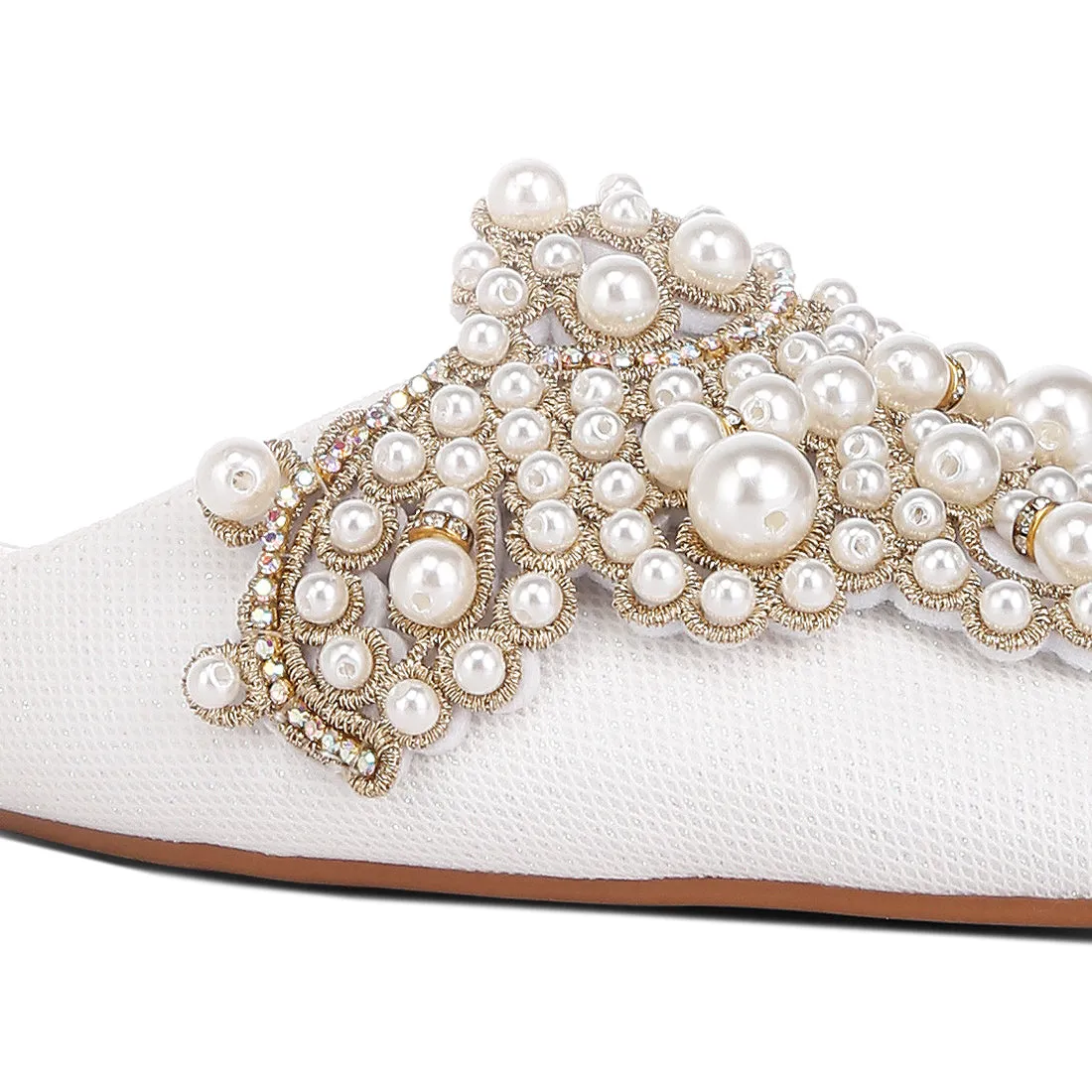 Embellished Delicate Pearl Mules