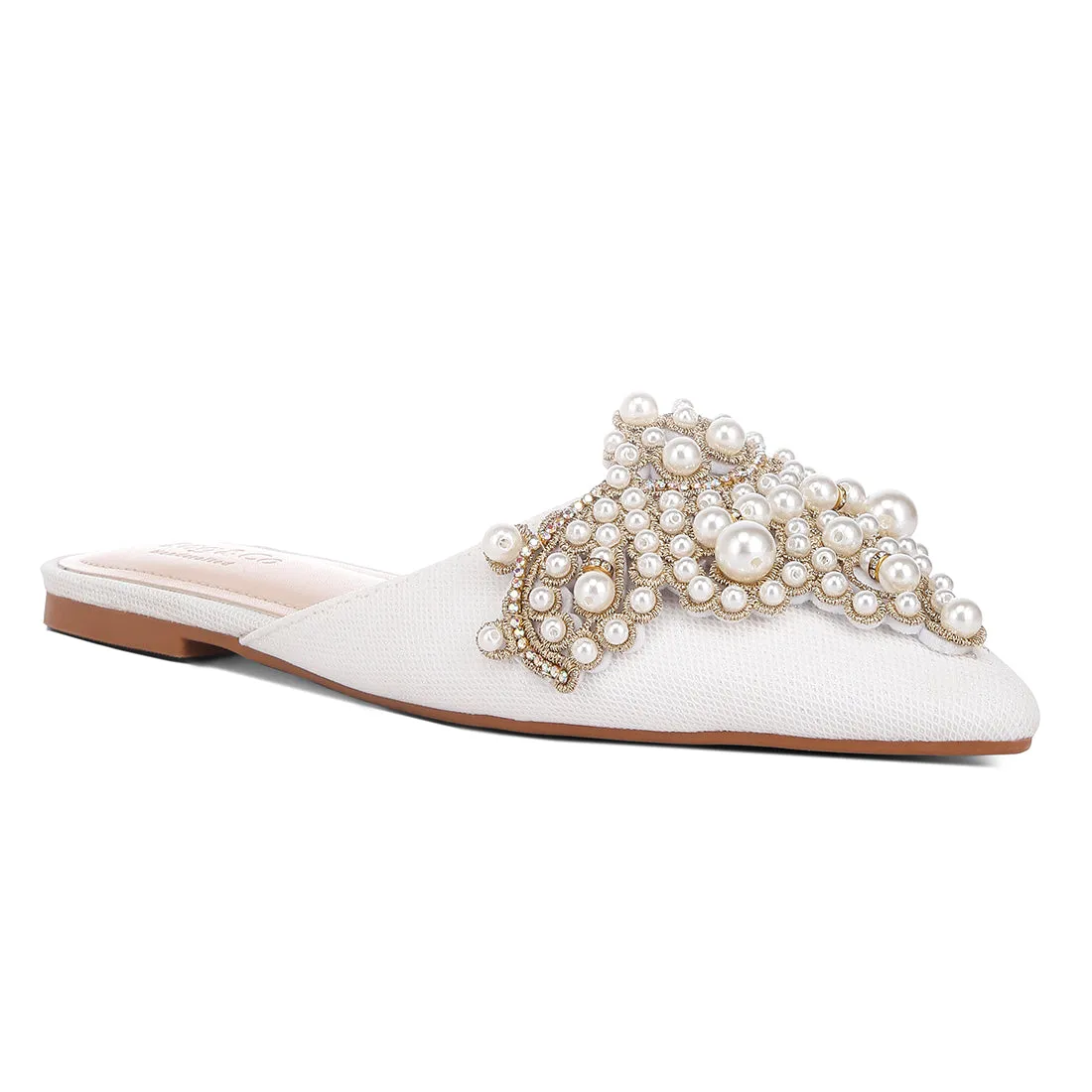 Embellished Delicate Pearl Mules