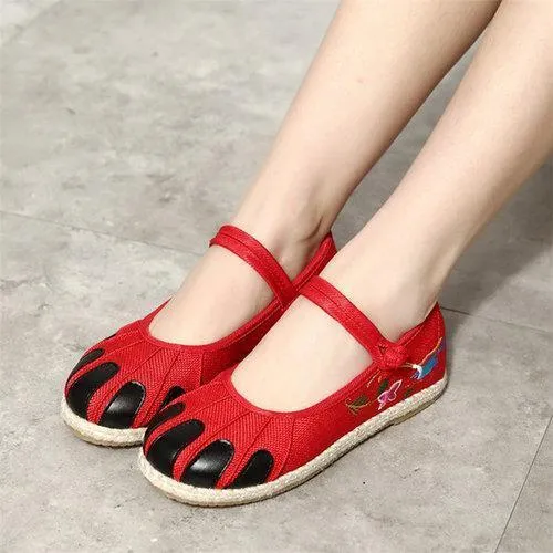 Embroidered Folkways Vintage Chinese Buckle Flat Shoes