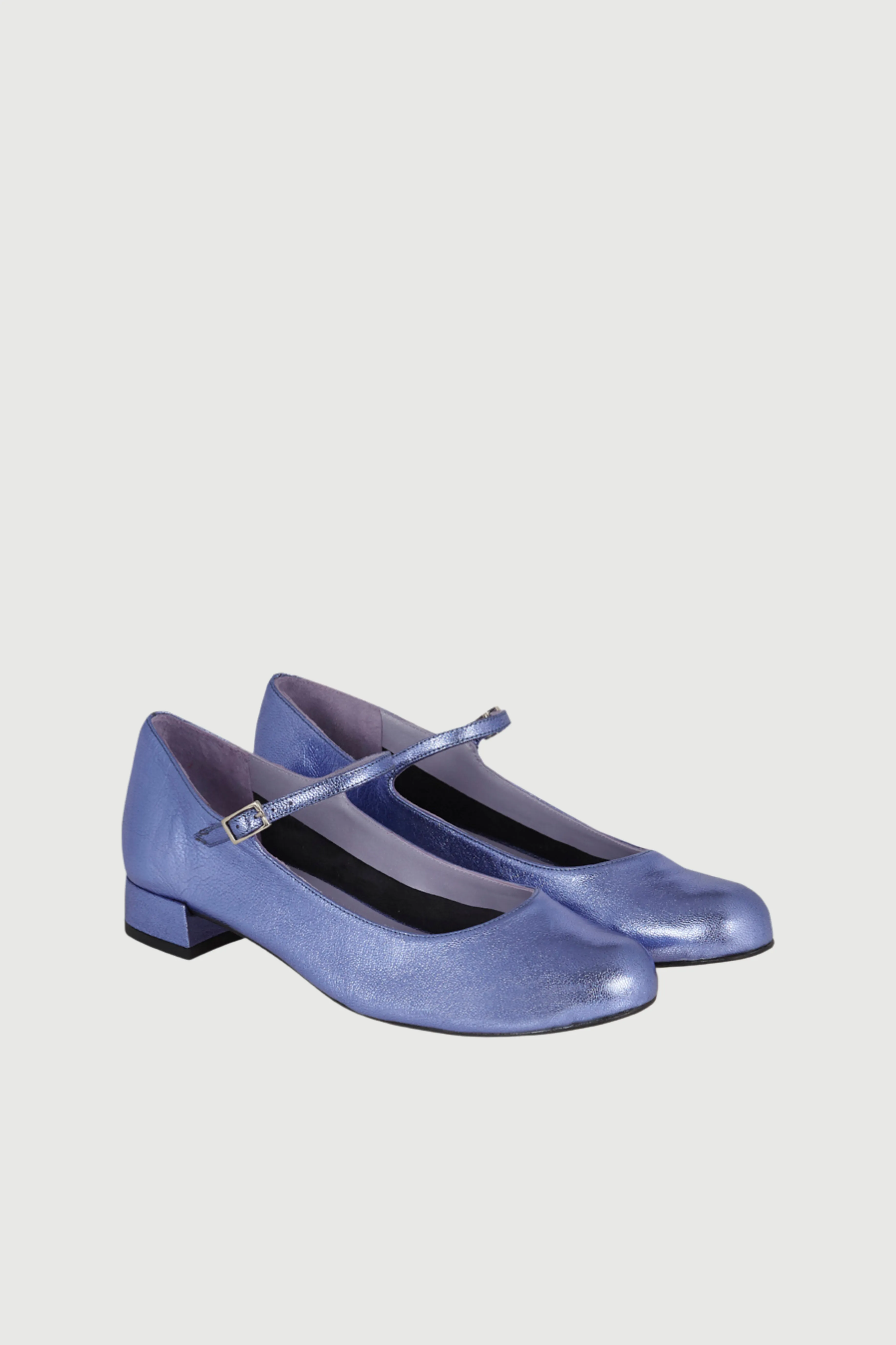 Emilia Mary Janes in Blue Metallic Leather