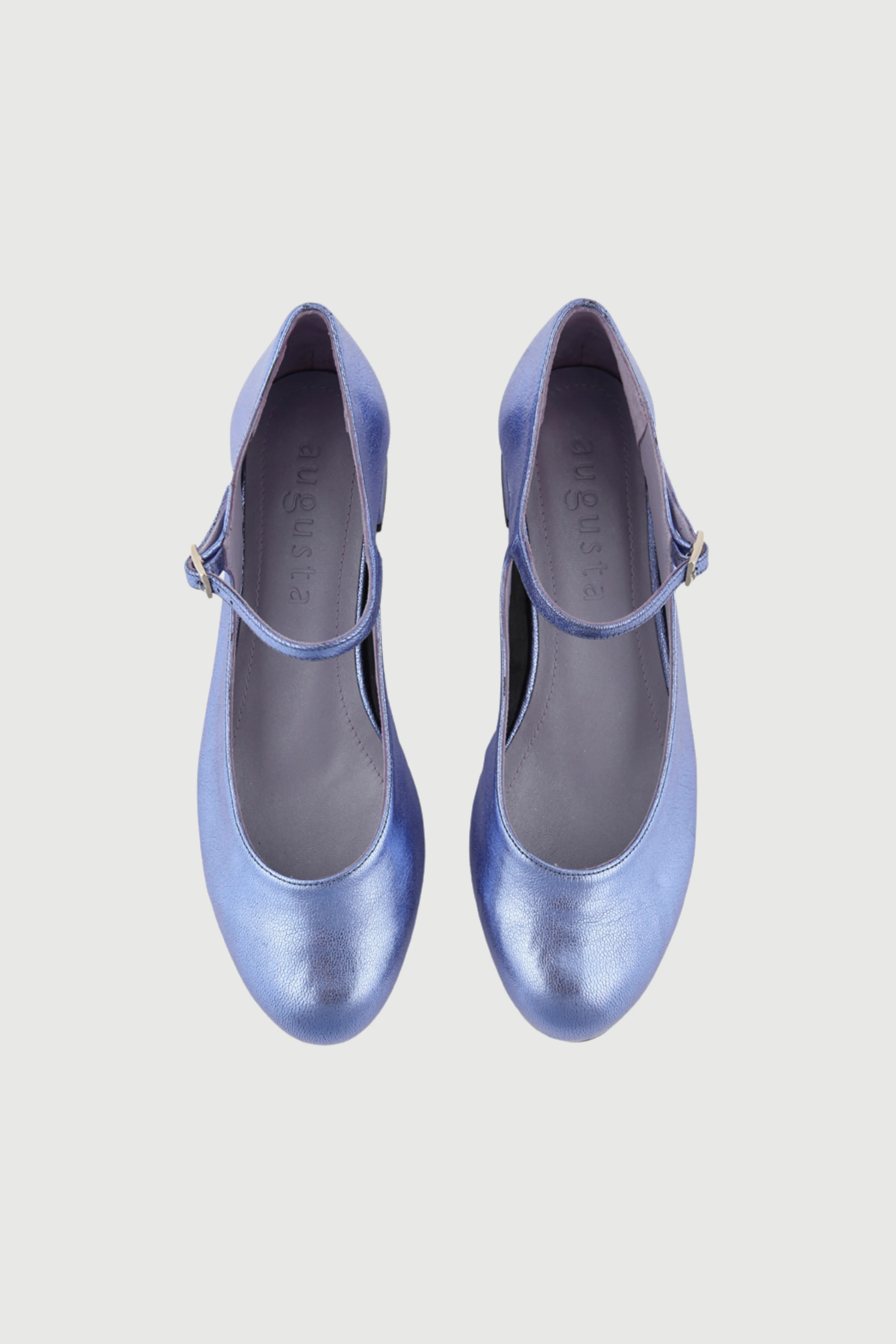 Emilia Mary Janes in Blue Metallic Leather