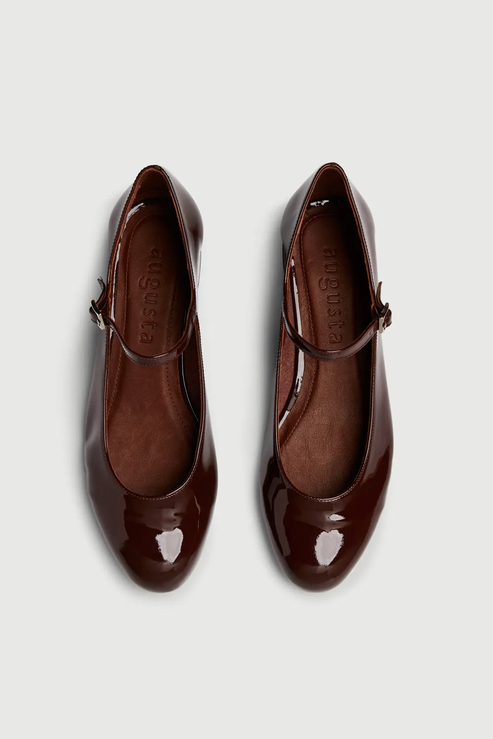 Emilia Mary Janes in Chocolate Patent Leather