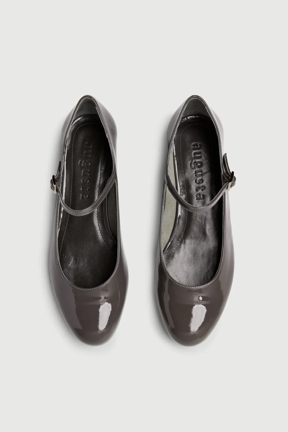 Emilia Mary Janes in Grey Patent Leather